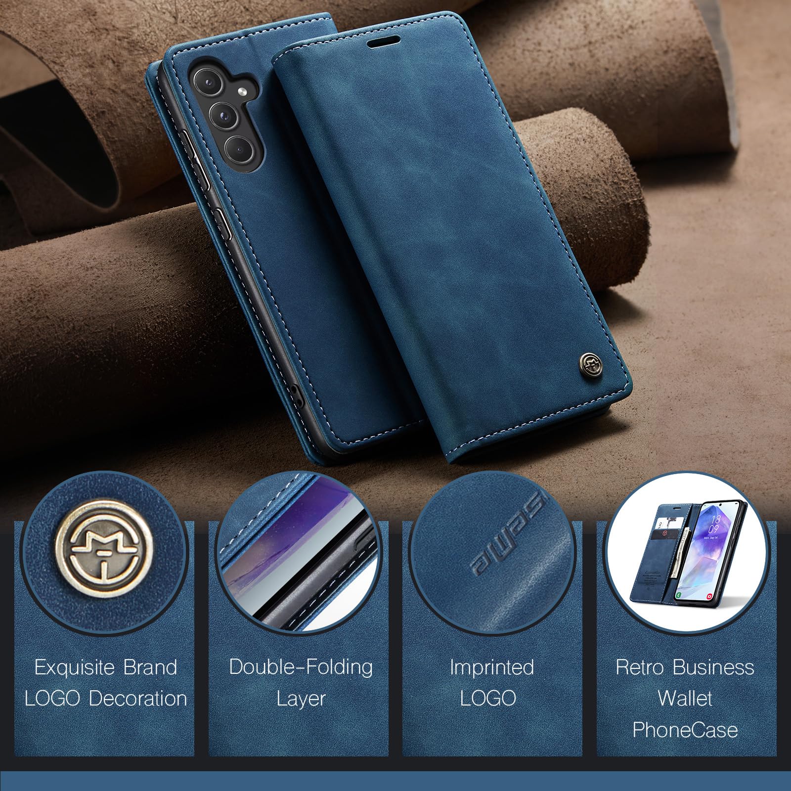Monweicz Cover Compatibile con Samsung Galaxy A55, Custodia Portafoglio con Slot per Scheda, Protezione Completa Premium in Pelle PU, Flip Libro Magnetica Samsung Galaxy A55, Blu