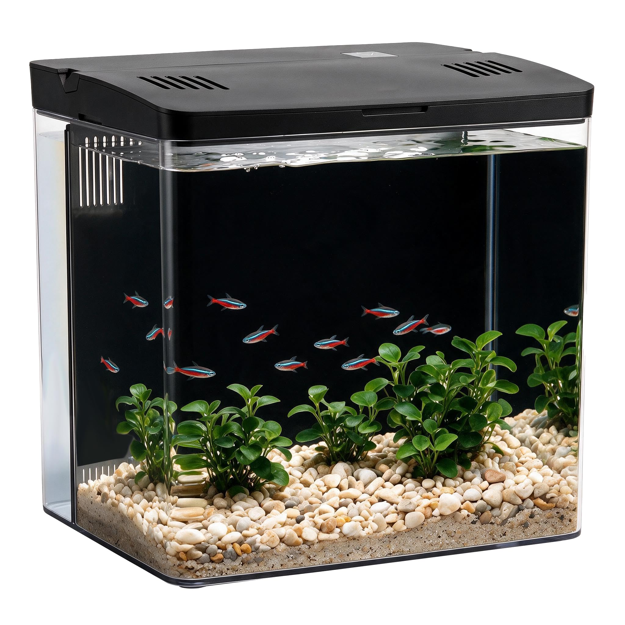 Kit de démarrage pour aquarium 4,5 L, petit aquarium Betta en acrylique avec lumières LED et filtre de fond (noir)