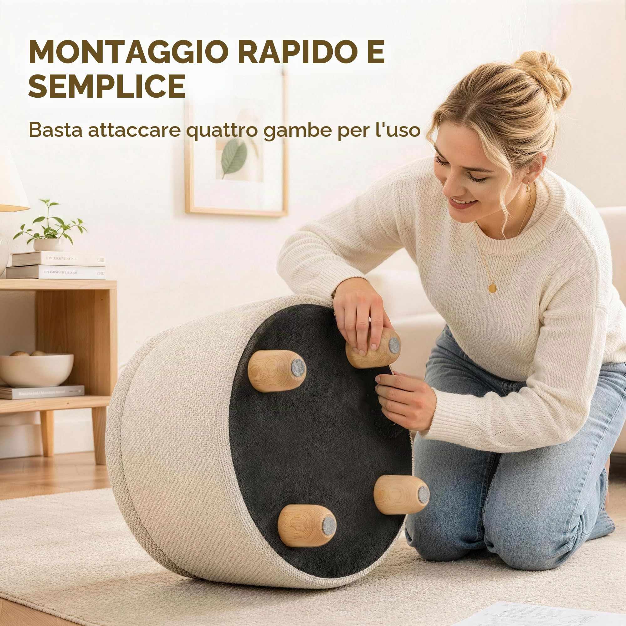 HOMCOM Pouf Contenitore Rotondo 19L con Coperchio 38.5x38.5x33.5 cm Beige | Tessuto Effetto Iuta, Sgabello Contenitore, Capacità 120kg, Camera da Letto, Soggiorno, Ingresso