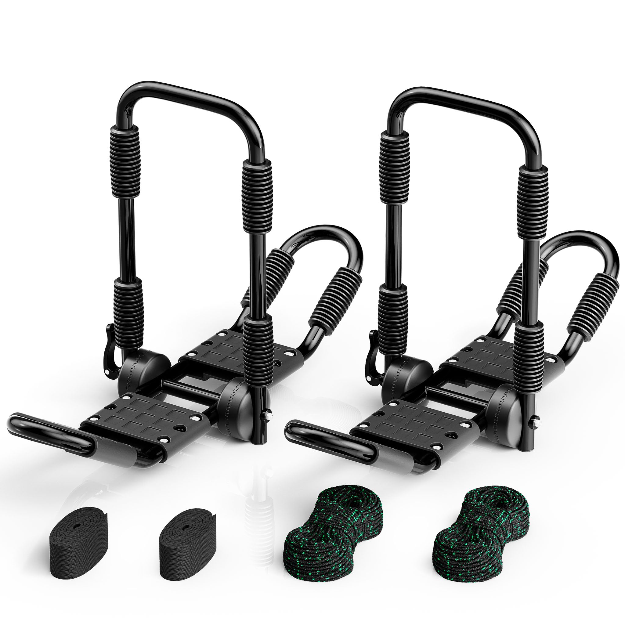 Wiltec Lot 2 pièces Porte-​Kayak Galerie de Toit Pliable - en Forme de J - capacité de Charge Max. 68 kg - en Aluminium - Support de Kayak Canoë avec Sangles de Fixation