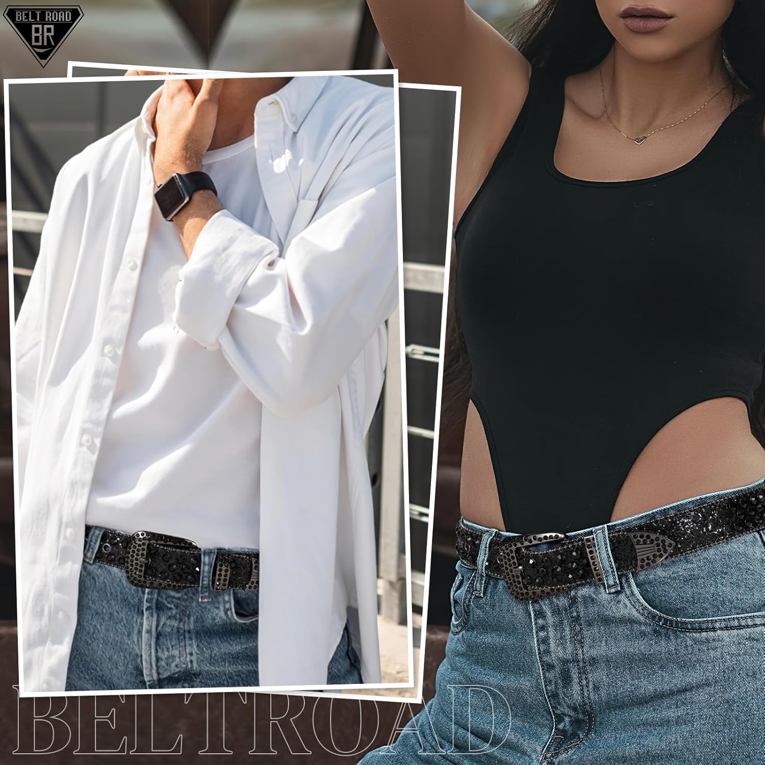 BELTROAD Rhinestone Belt Goth Bling Belts for Women and Men Western Cowboy Cowgirl Belts for Jeans, Halloween Belt - Image 2