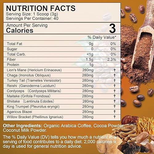 Miniatura 7 de 2Pack Café de Hongos - Polvo de Hongos Melena de León Arabica Café Instantáneo con Melena de León, Reishi, Chaga, Cordyceps y Cola de Pavo -