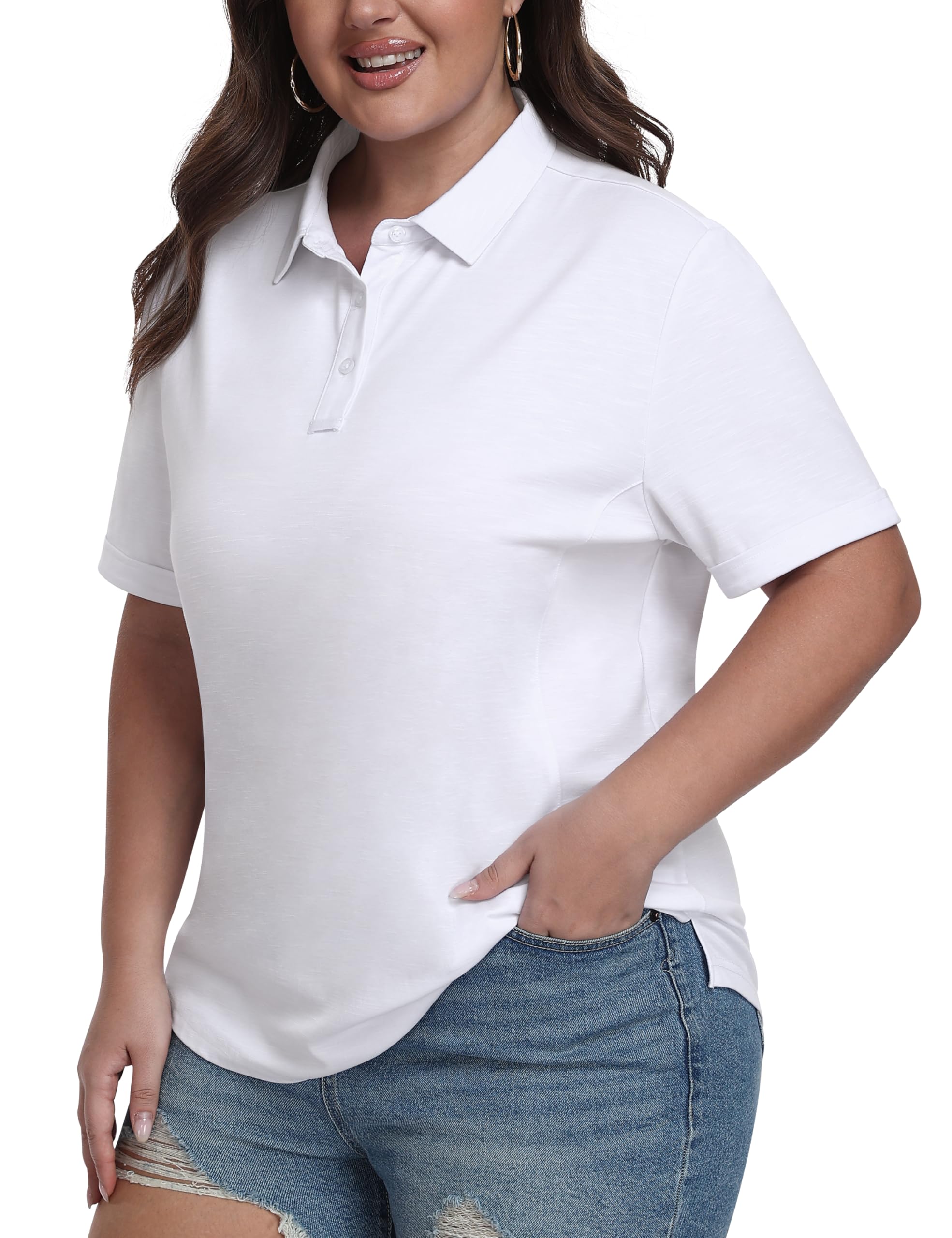 MoFiz Women's Plus Size Golf Polo Shirts Collared Short Sleeve Golf Shirts Casual Athletic Tennis Workout Tops — view 2