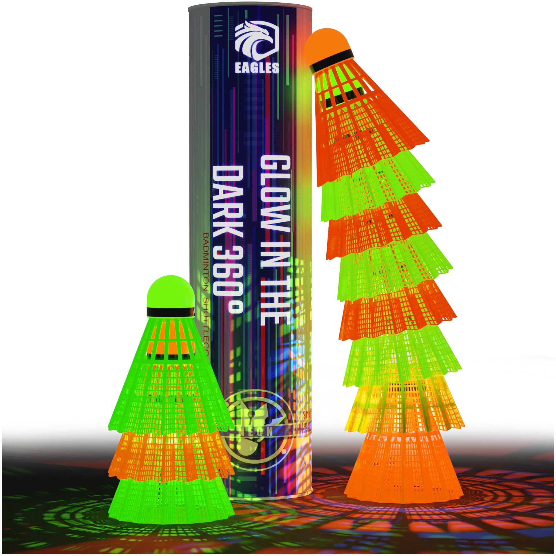 EAGLES Glow in The Dark Badminton Shuttlecocks - 5 or 10 Pack Lighting Birdies, LED or 360° Glow Birdie Balls for Badminton Set Light Up Birdies