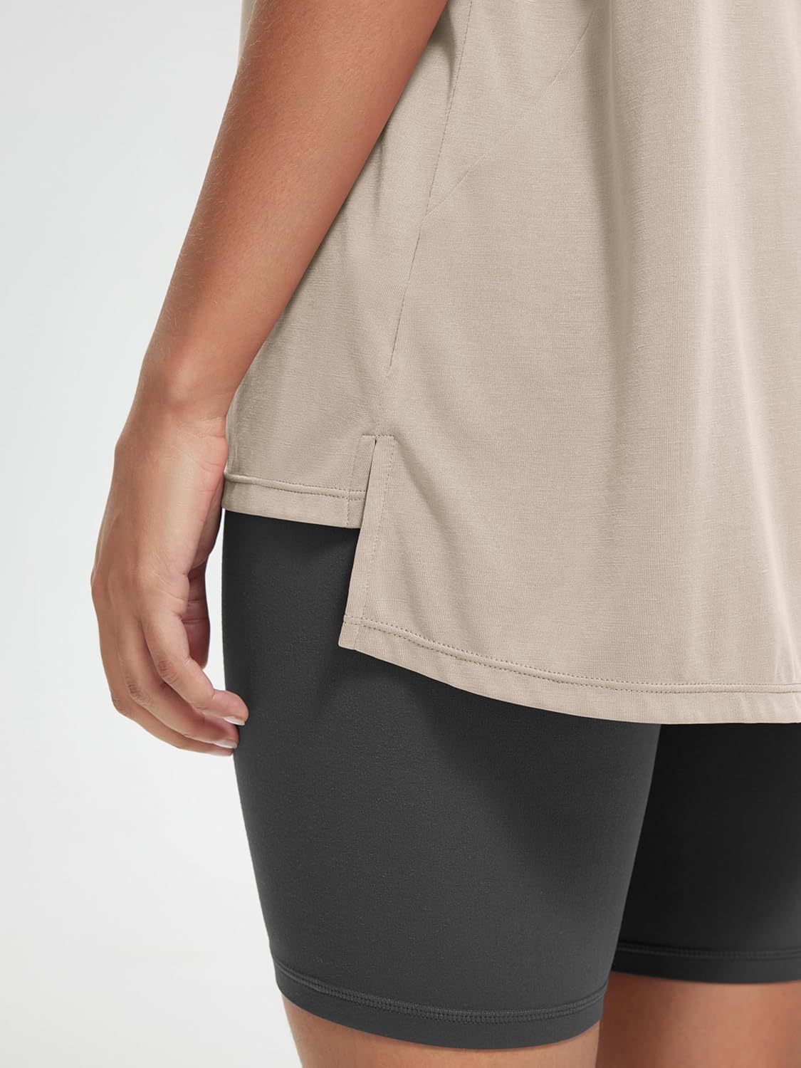 ODODOS Women's Split Hem Oversize Short Sleeve Shirts, Modal Soft V Neck Tee Casual Lounge Yoga Tops - Image 5