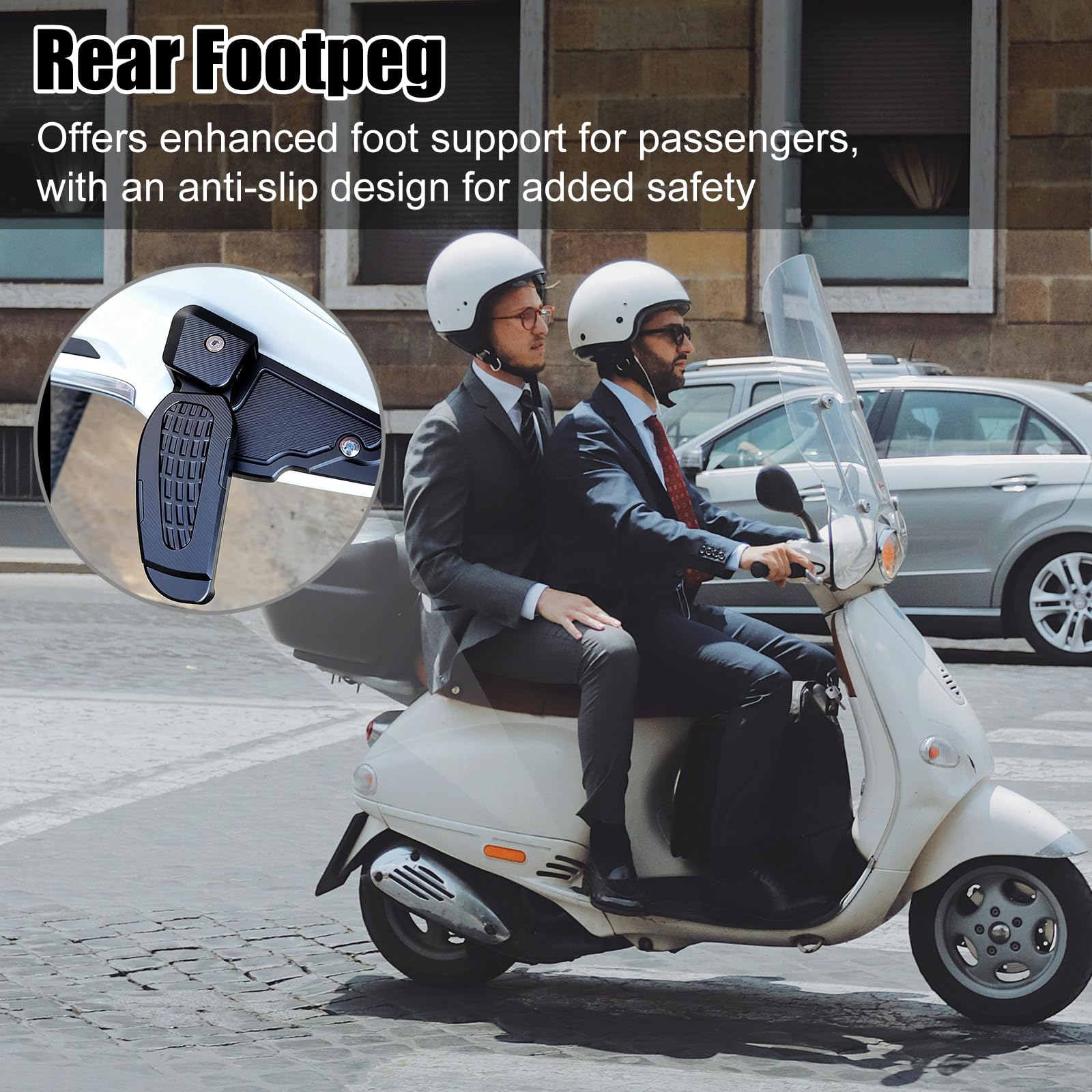 Hinteres Fußrasten-Pedale, Klappbares Motorrad Beifahrer Fußrastenverlängerung, Aluminium Fußstützen mit rutschfester Oberfläche für Vespa Primavera/Sprint 125/150 2017-2024 (Schwarz)