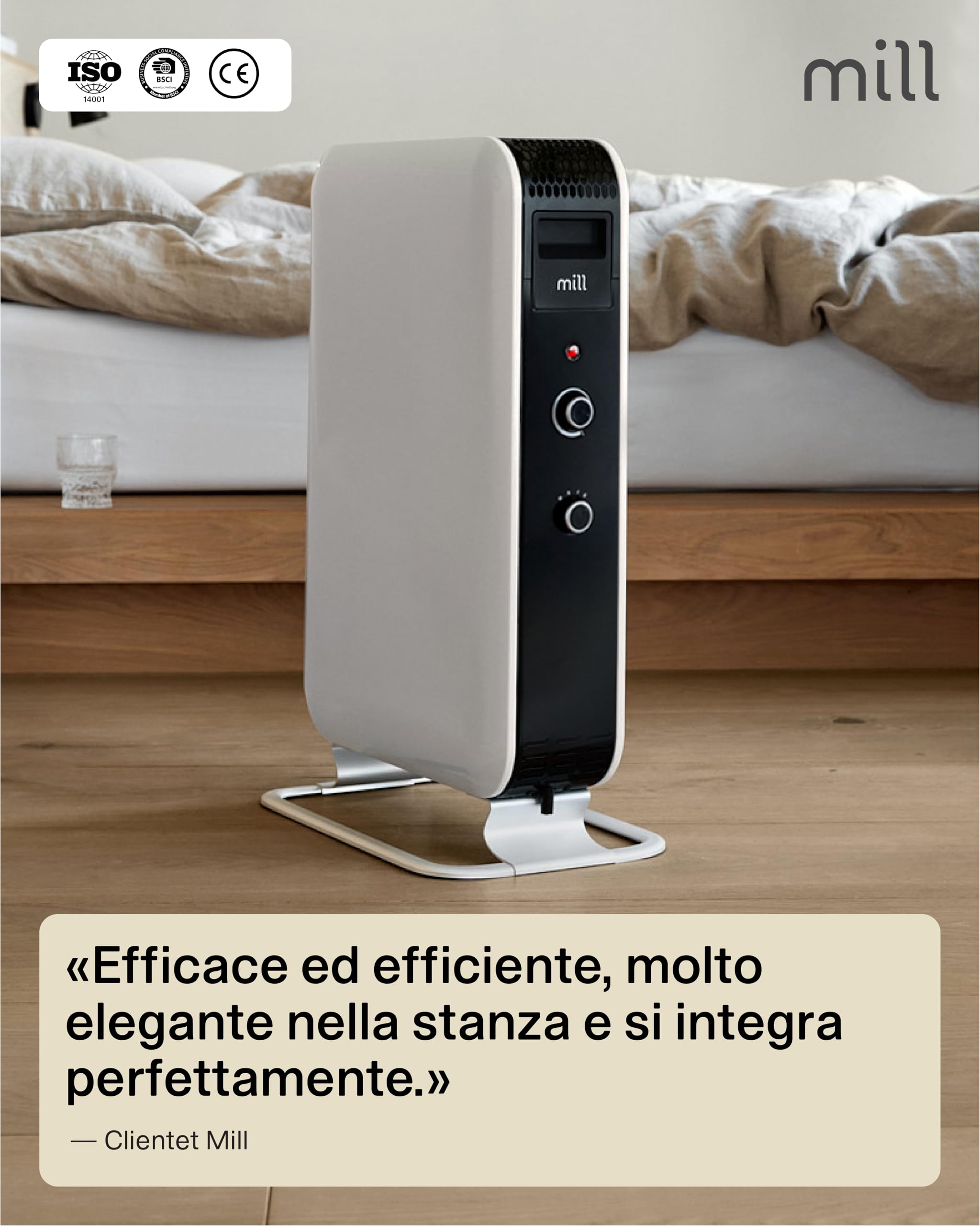 Mill radiatore al olio Norvegese Mill Gentle AIR AB-H1000MEC, 1000W, riscalda ambienti fino a 21mq. (Bianco, 12-16 m² - MEC)