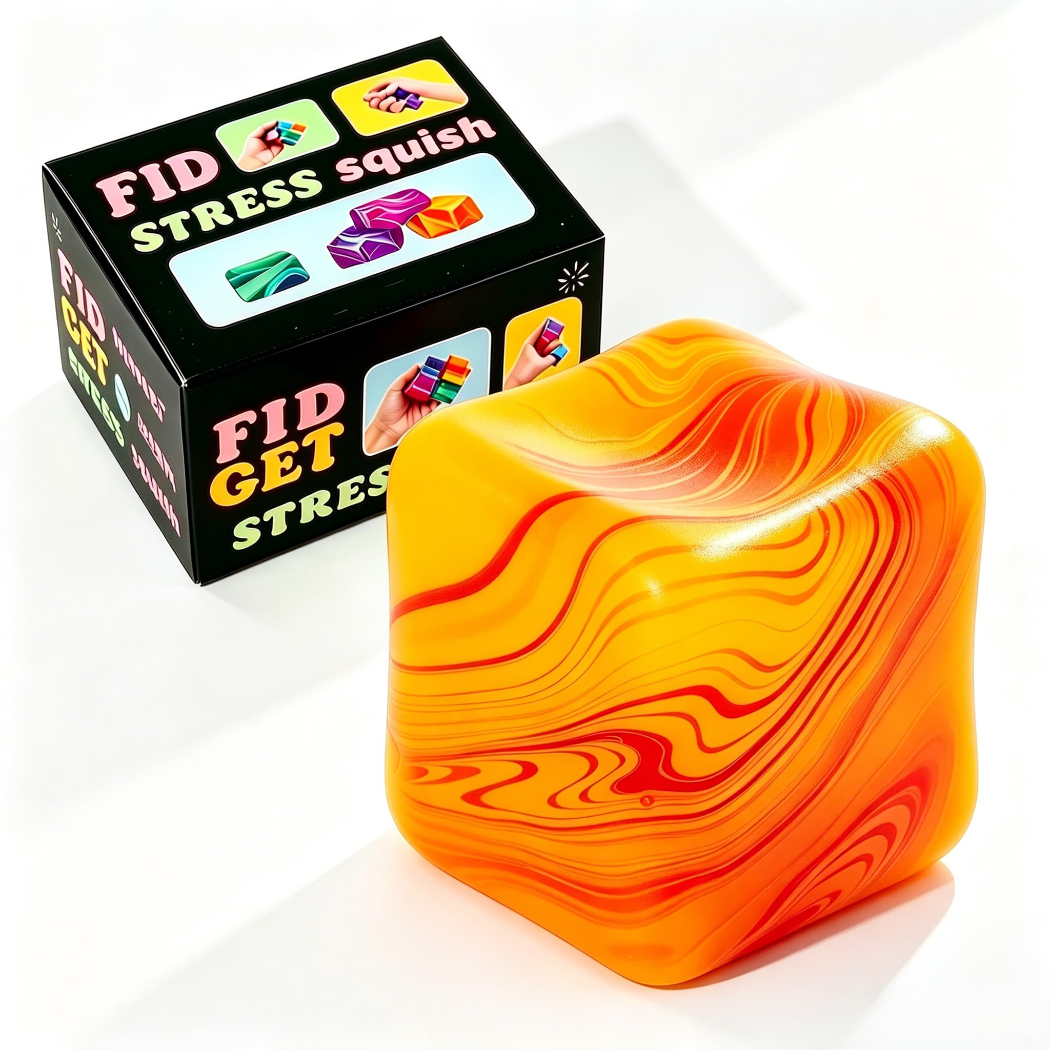 View 1 of 1 Pack Fidget Toys Squishy Stress Cube, Stress Balls for Kids Adults Squishies Stress Relief, Ice Sugar Sensory Toys for Kids with Autism, Fidgets for Classroom Prize Toys(Orange,1 Pack)