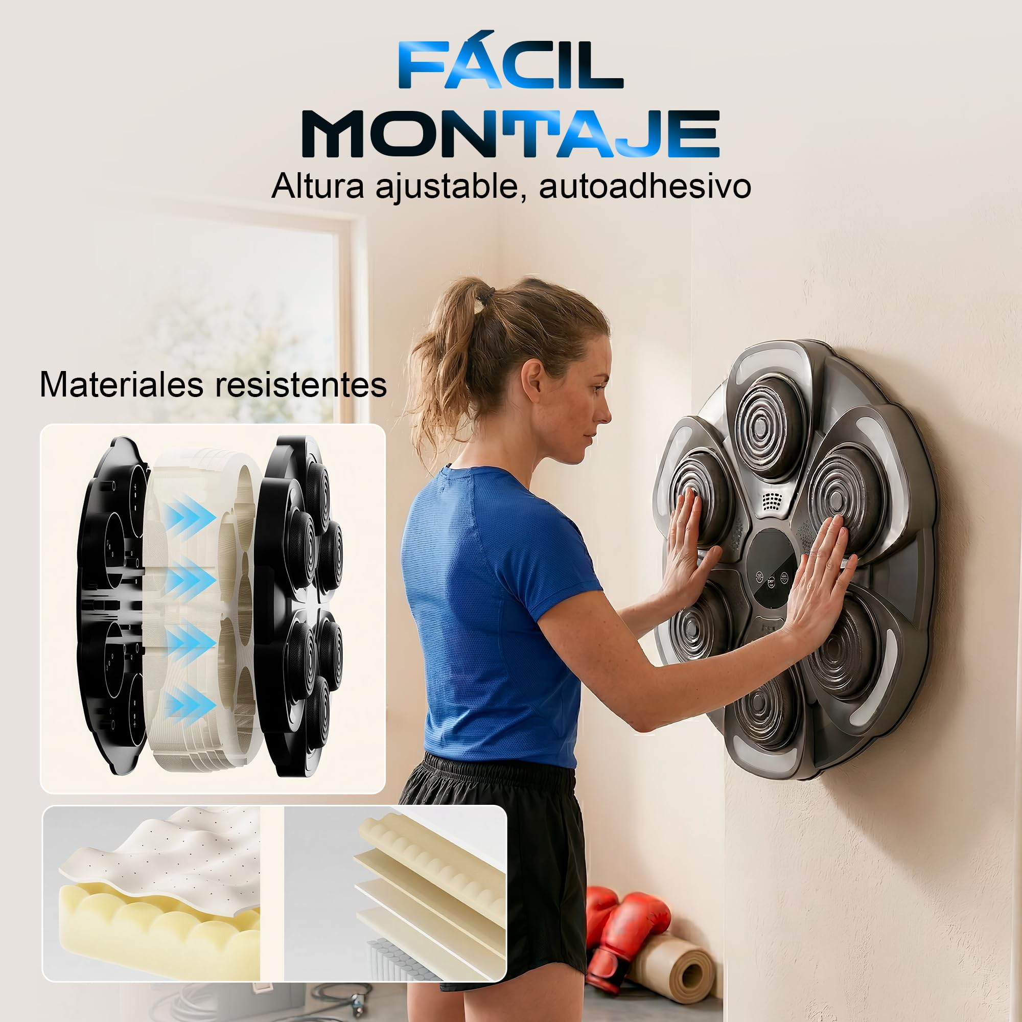 Unicview Máquina de Boxeo Musical Inteligente con Luces RGB, Bluetooth 5.0 y Pantalla LED, Entrenador de Reacción con Múltiples Modos y Velocidades, Montaje en Pared, Incluye Guantes