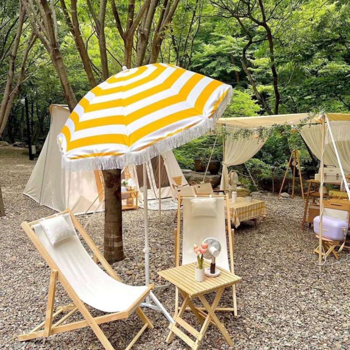 Zewnętrzny parasol tarasowy z frędzlami – wodoodporny z ochroną przeciwsłoneczną UPF50+, idealny do ogrodu, trawnika i basenu