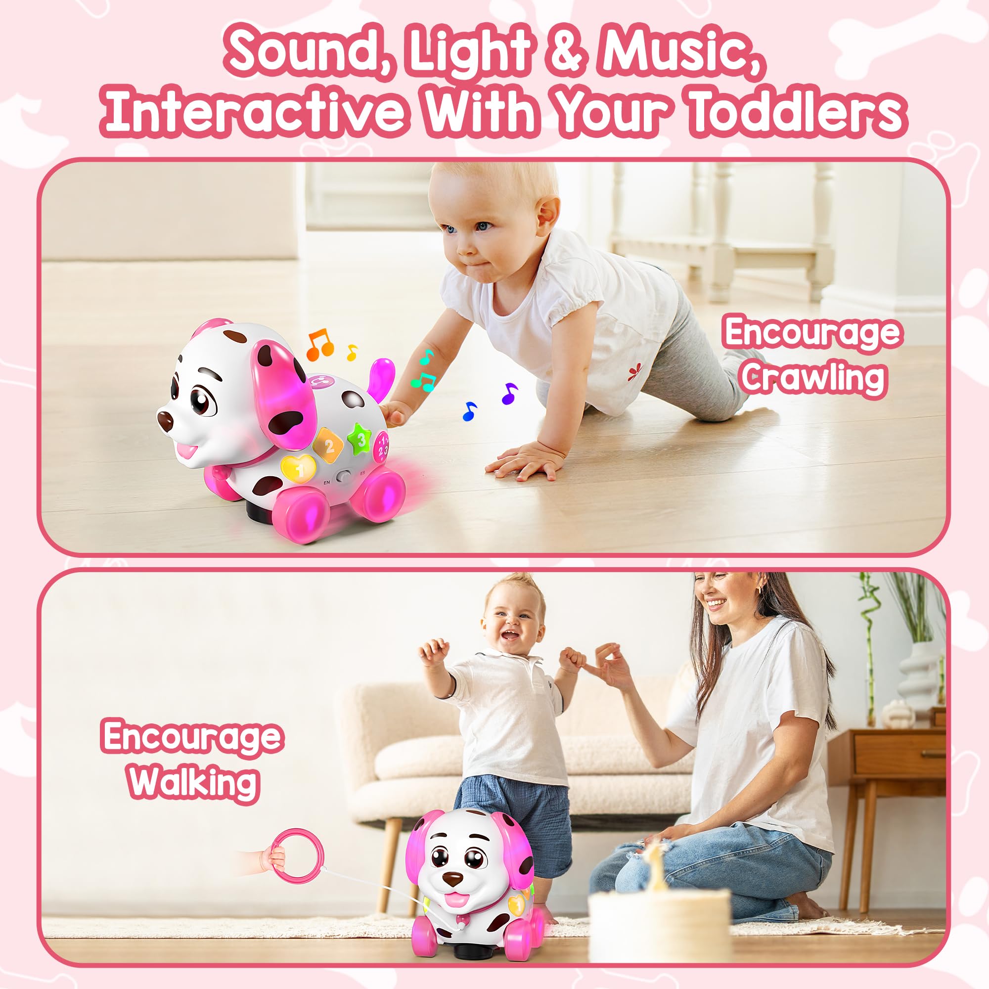 Toys for 1 Year Old Girl Gifts, Baby Toy 6-12-18 Months, Musical Puppy Toddler Learning Toy for 1 Year Old Boy Gift Present, 1st Birthday Gift for Boy, Bilingual Toys with Music Light