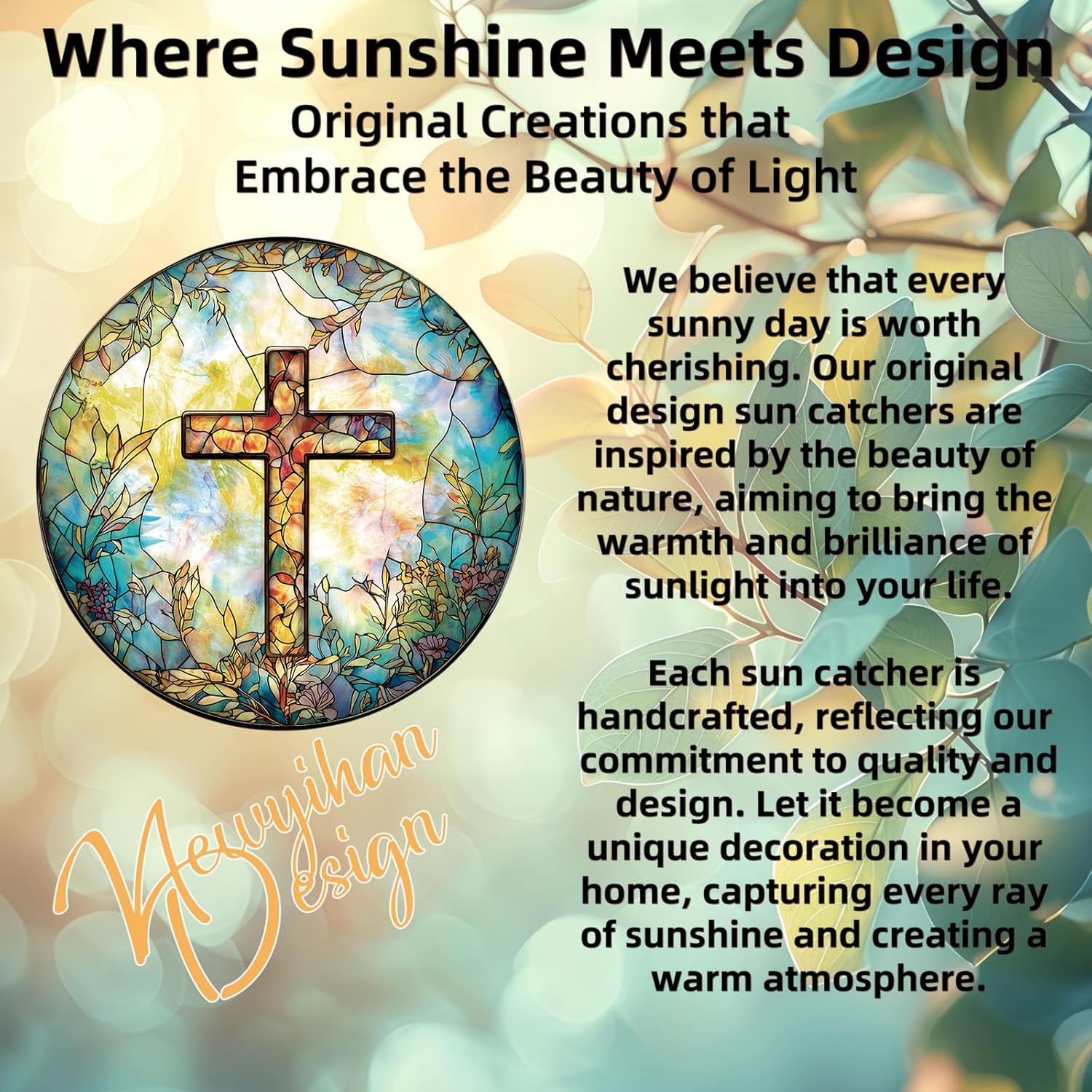 Stained Glass Cross Sun Catcher - 8'' Handcrafted Suncatcher for Window Home Decor, Symbolizing Faith, Hope, and Light, Perfect for Spiritual Spaces, Weddings, and Religious Celebrations (C) - Image 3