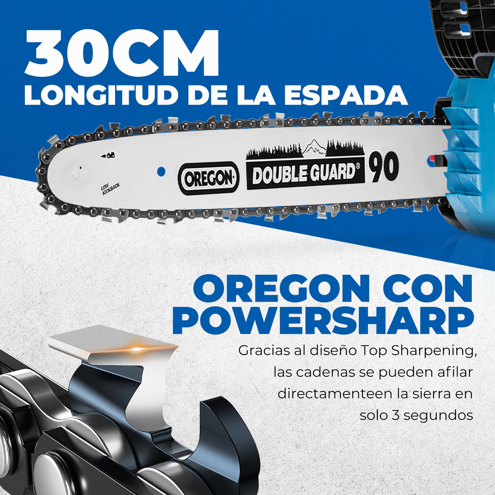 DongCheng Motosierra a batería 20V, motor sin escobillas, guía OREGON de 30 cm, tensión sin herramientas, lubricación automática, con batería de 4,0 Ah