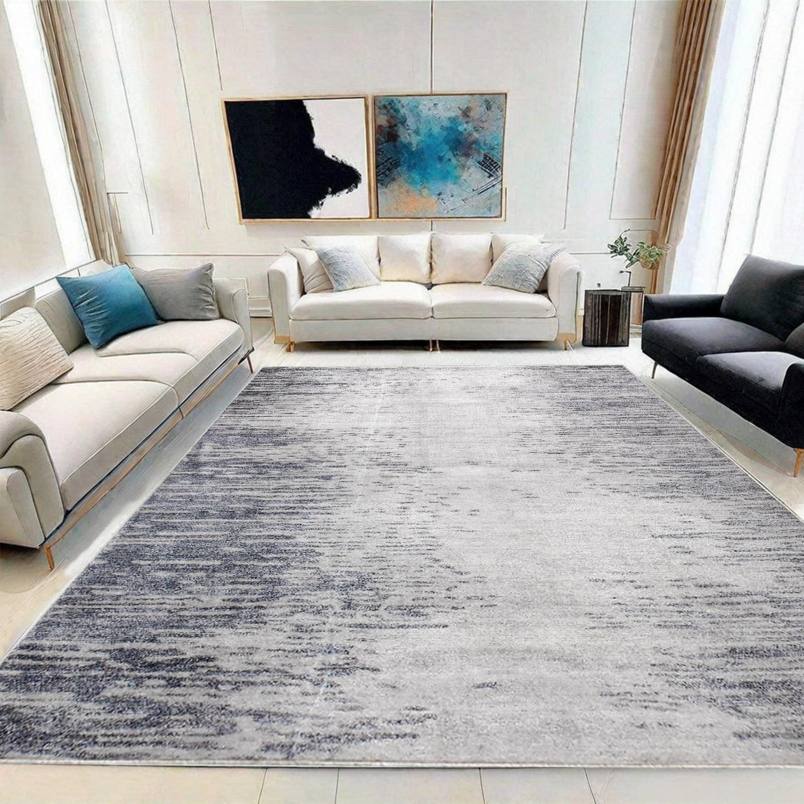 Calore Rugs Abstract Area Rug Modern Soft Living Room Carpet Large Washable Shaggy Rugs for Living Room Bedroom Dining Room Indoor Home Decor Carpet (Abstract Grey/Blue, 200 x 300 cm)