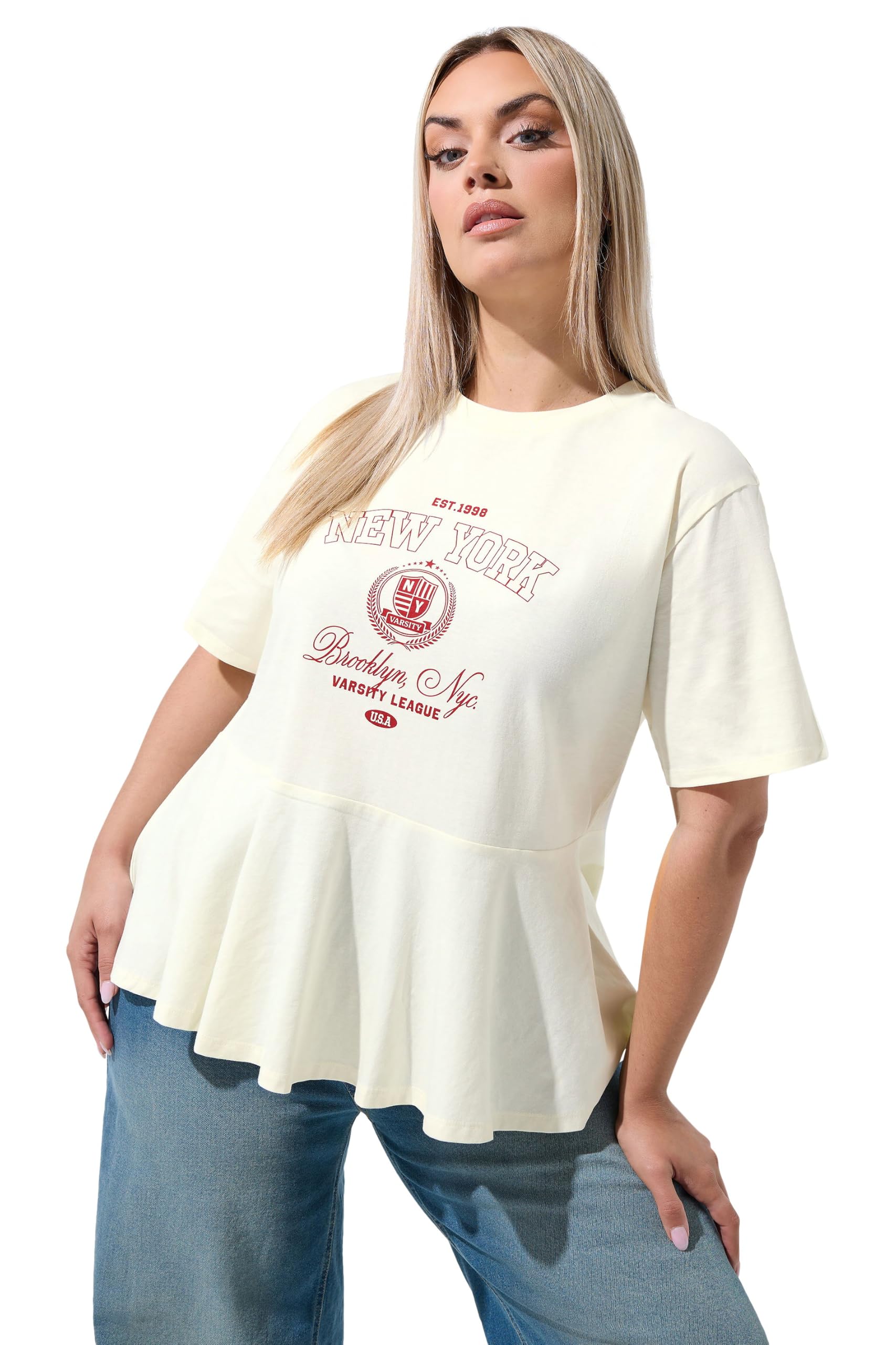 Yours Women's Ivory New York Sporty Peplum Top In Size 22-24