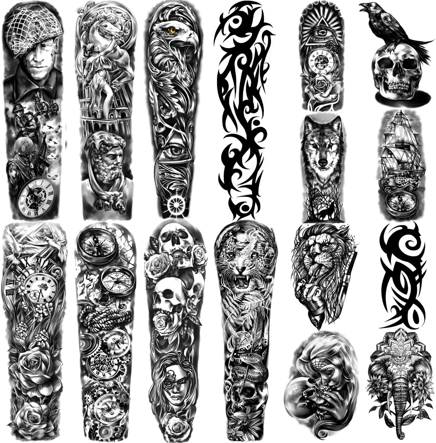 Waterproof Temporary Tattoos Full Arm 8 Sheets and Half Sleeve Fake Tattoos 8 Sheets, Extra Large Tattoo Stickers for Men and Women or Adults (58 x 18 cm)