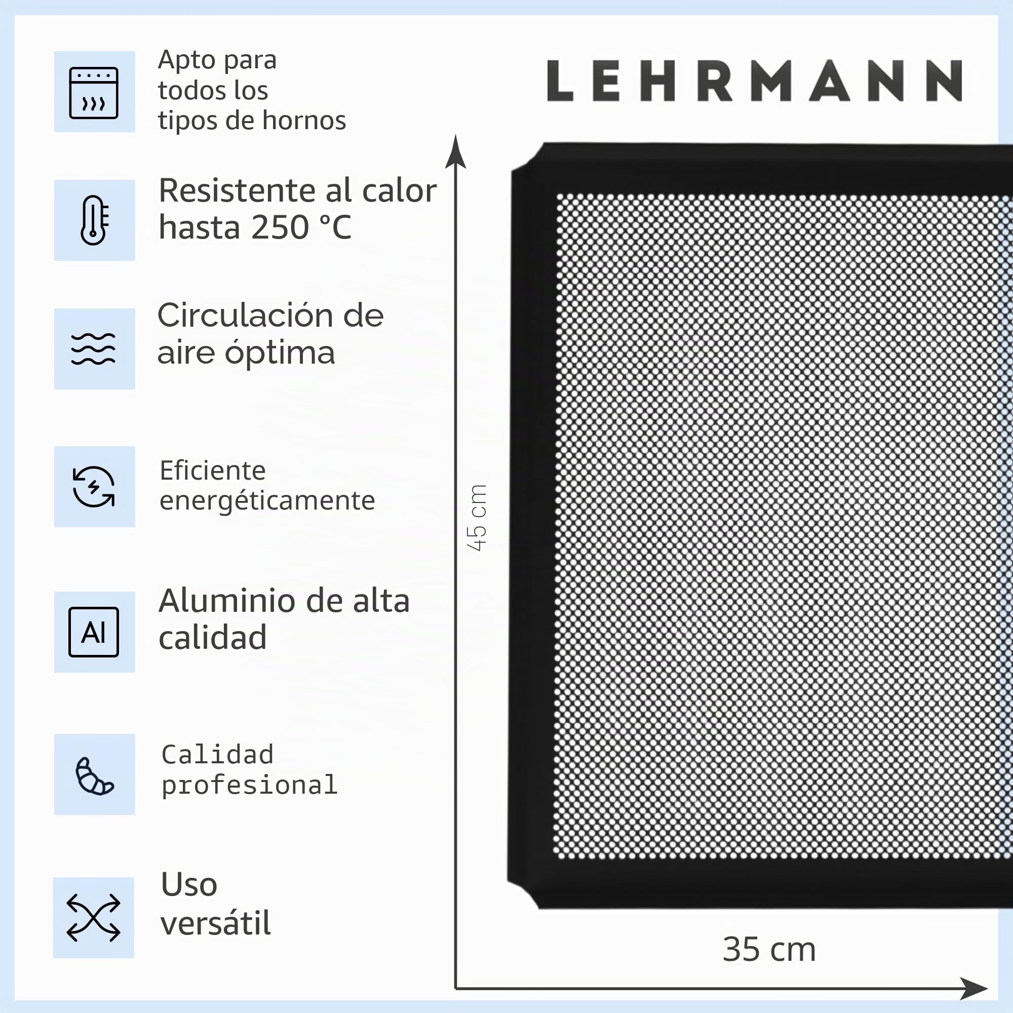 LEHRMANN Bandeja perforada 45 x 35 cm con revestimiento antiadherente para horno Compatible con/reemplazo para ELOMA MIWE WIESHEU/Siemens Bosch Neff