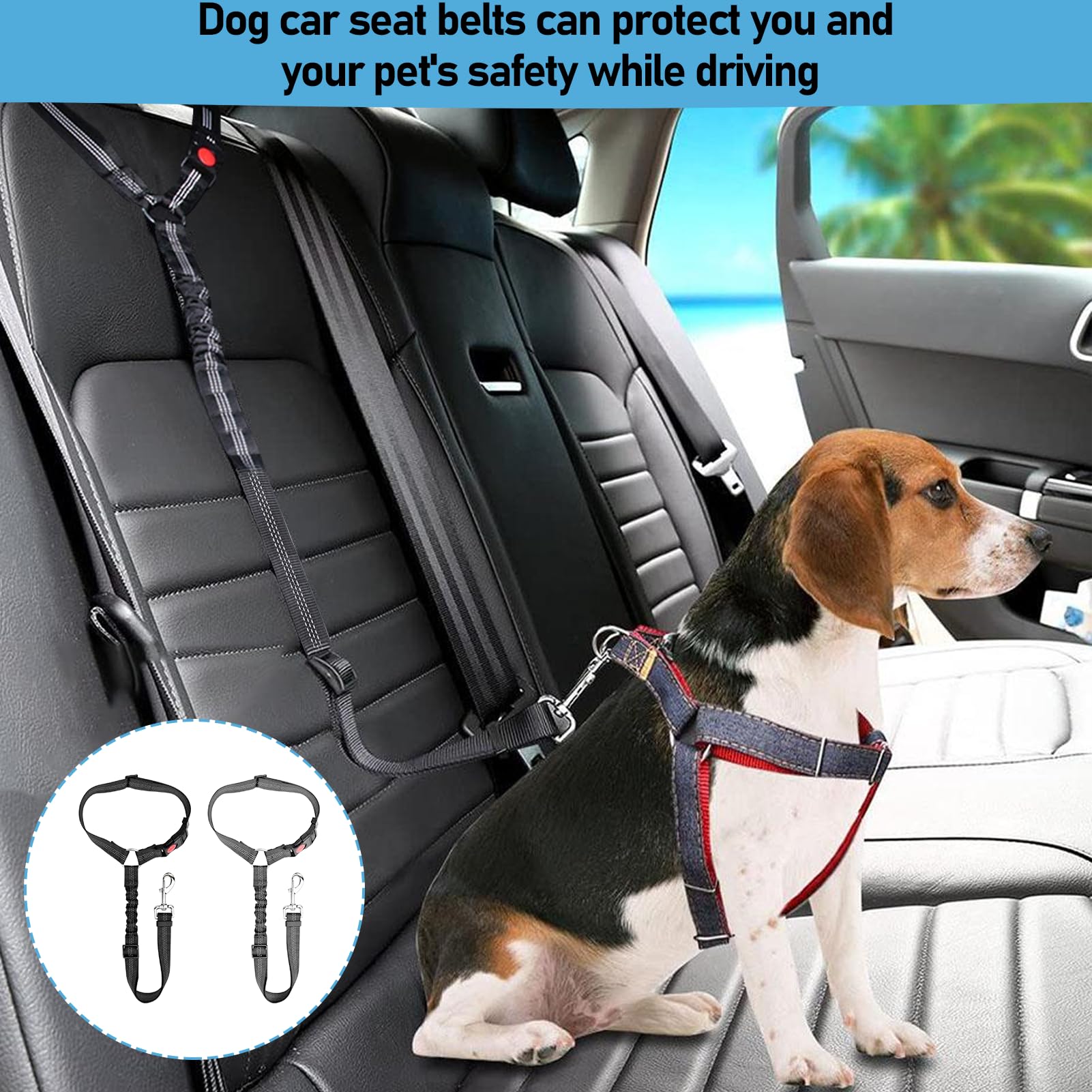 2PCS Ceinture Chien Voiture,Ceinture Securite Chien Voiture,Ensemble de Harnais Universelle, avec Absorption des Chocs, Réglable de 28 à 33 Pouces(Noir,Gris)
