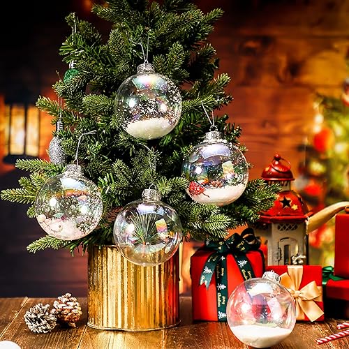 Miniatura 3 de 80 bolas iridiscentes de 4 pulgadas, adornos de Navidad de plástico transparente, adornos iridiscentes rellenables, bolas de Navidad iridiscentes