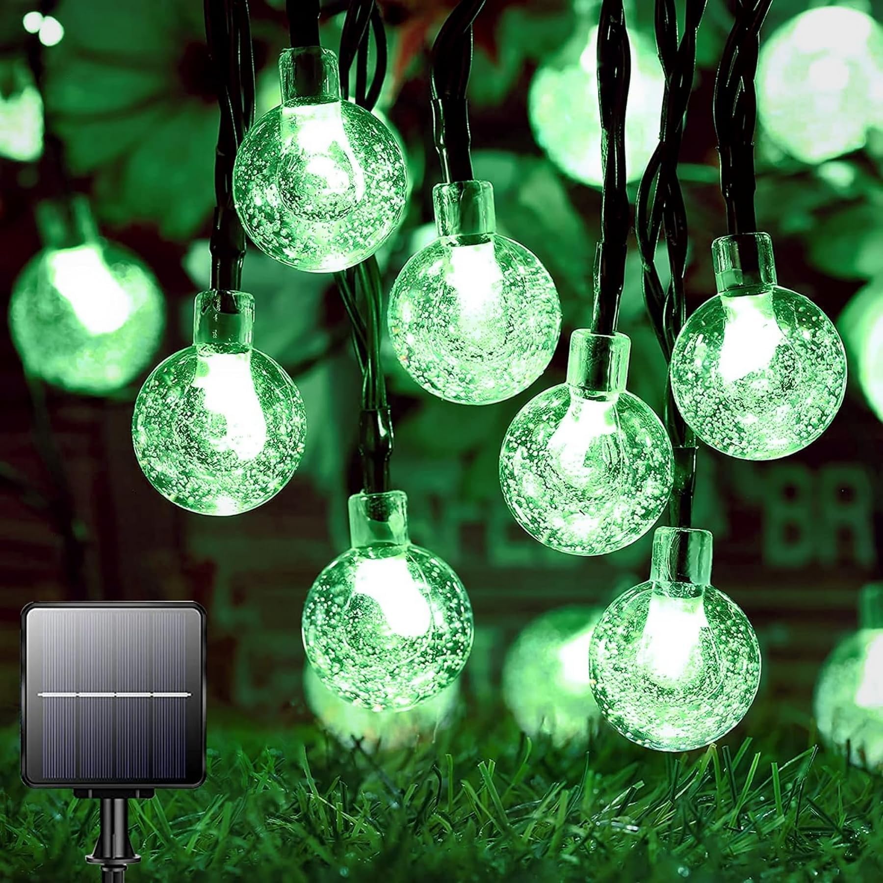 Bollengold 50 LED Solar String Lights Outdoor,5M Solar Powered Garden Lights with 8 Modes,IP65 Waterproof Crystal Ball Lights for Bedroom, Gift,Patio, Party (Green)