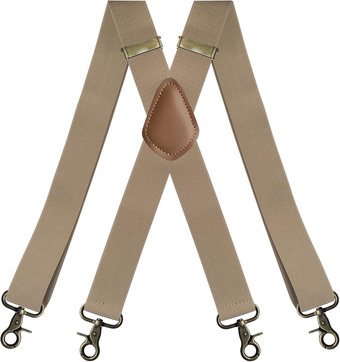 Tirantes para hombre, Hebilla de gancho oreja bronce ajustable con cuatro clips(X Ear Hook Beige)