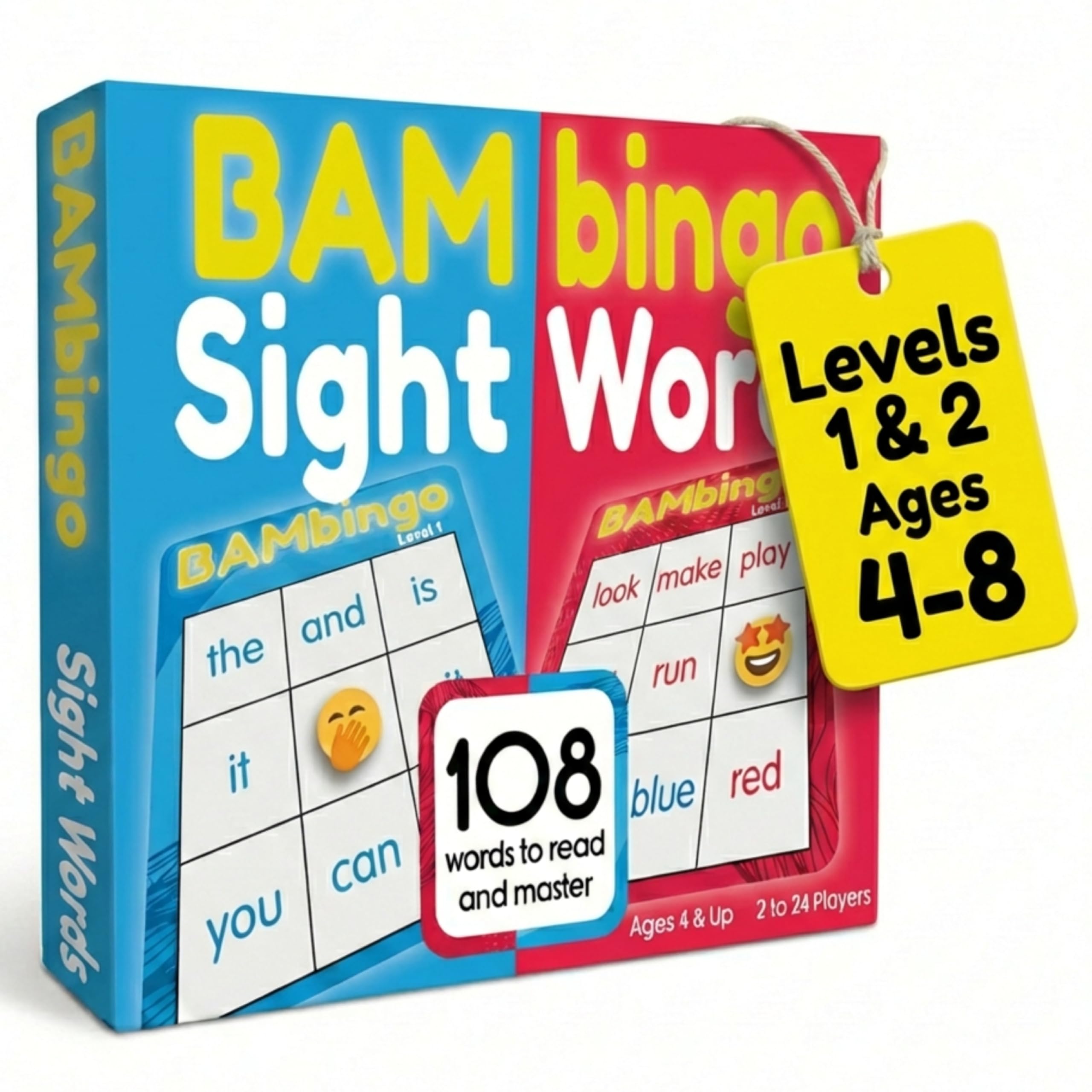 THE BAMBINO TREE Sight Word Bingo Game Level 1 and 2 - Educational Games for Kids - Learn to Read Vocabulary for Kindergarten 1st Grade - Dolch's Fry's Words Lists