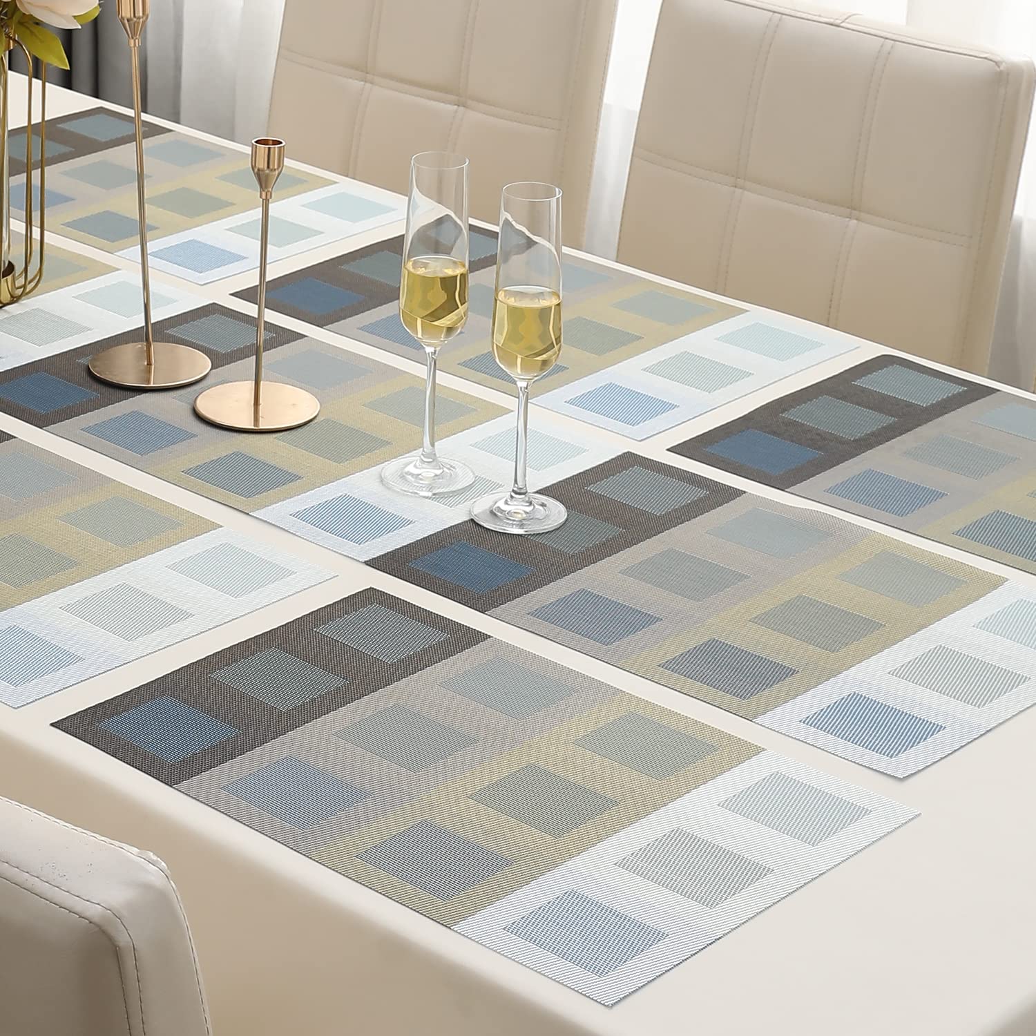 HOKIPO PVC 6 Placemats with Runner for Dining Table (AR2783), Assorted 1