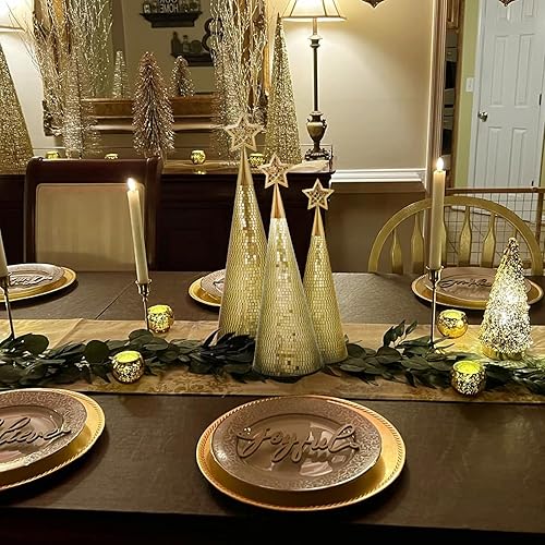 Miniatura 3 de Juego de 6 árboles de cristal dorados, 17, 15, 13 pulgadas, árbol de Navidad pequeño hecho a mano, decoración de discoteca para mesa de Navidad,