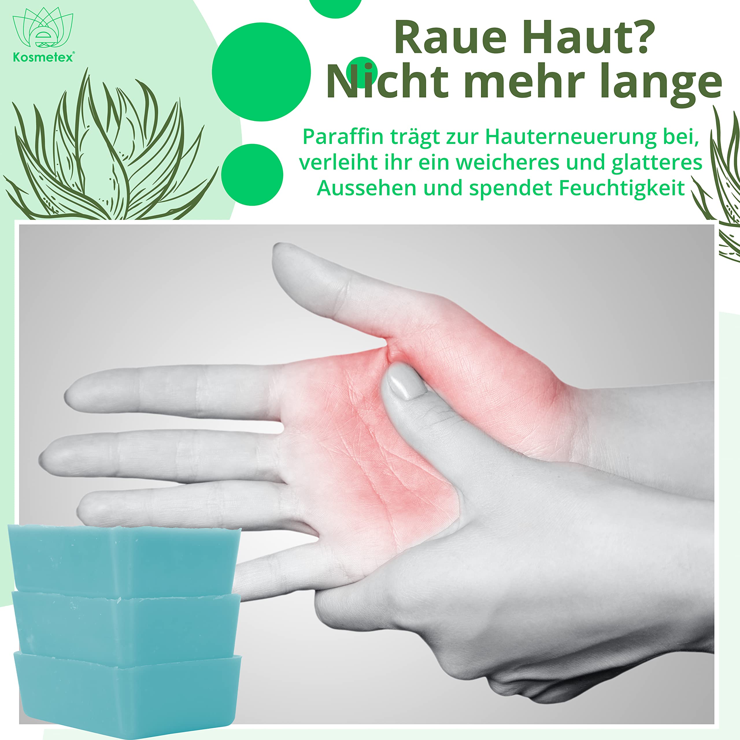 Kosmetex Wellness-Paraffinbad Aloe Vera – Paraffin-Entspannungsbad für Hände und Füße – Paraffinwachs – Paraffin-Block für Wachserwärmer (10x 500ml)