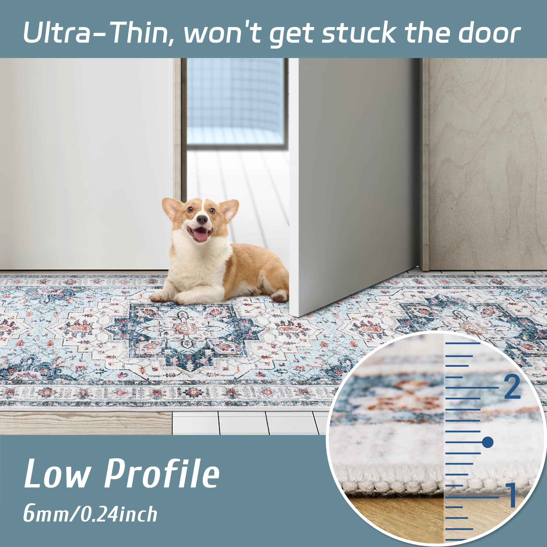 Amazon.com: Madane Blue Runner Rug, 2x5, Low-Pile, Non-Slip