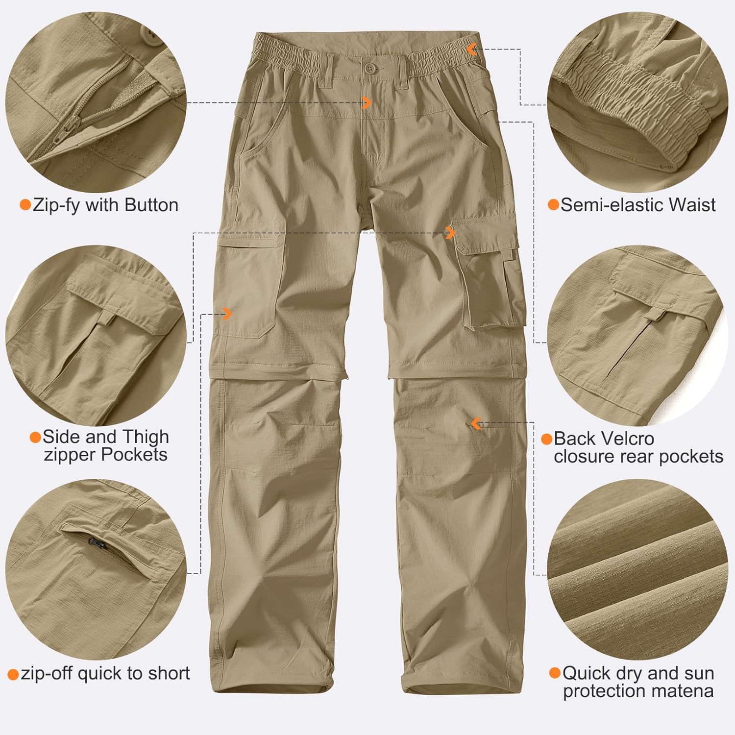 Hiking Pants Men Convertible Quick Dry UPF 50 Lightweight Zip Off Safari Fishing Travel Cargo Trousers - Image 4