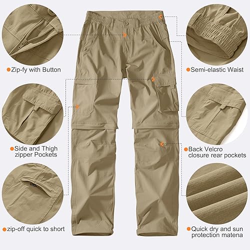 Miniatura 4 de Pantalones de safari para hombre de exterior de secado rápido convertibles ligeros con cremallera desmontable para senderismo y pesca