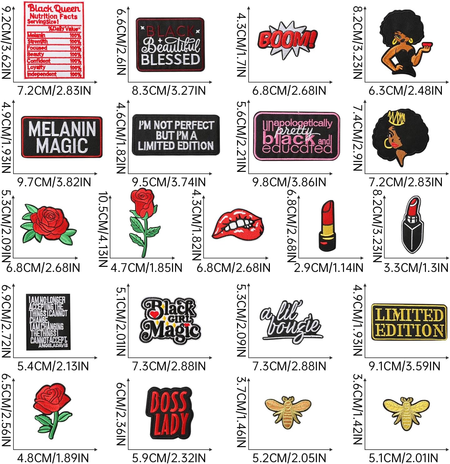 22 Pcs Black Girl Iron on Embroidered Patches, Girl Power Sew on Applique Patches, Clothes Backpacks Hats Pants Jackets Jeans Decoration, DIY Accessories