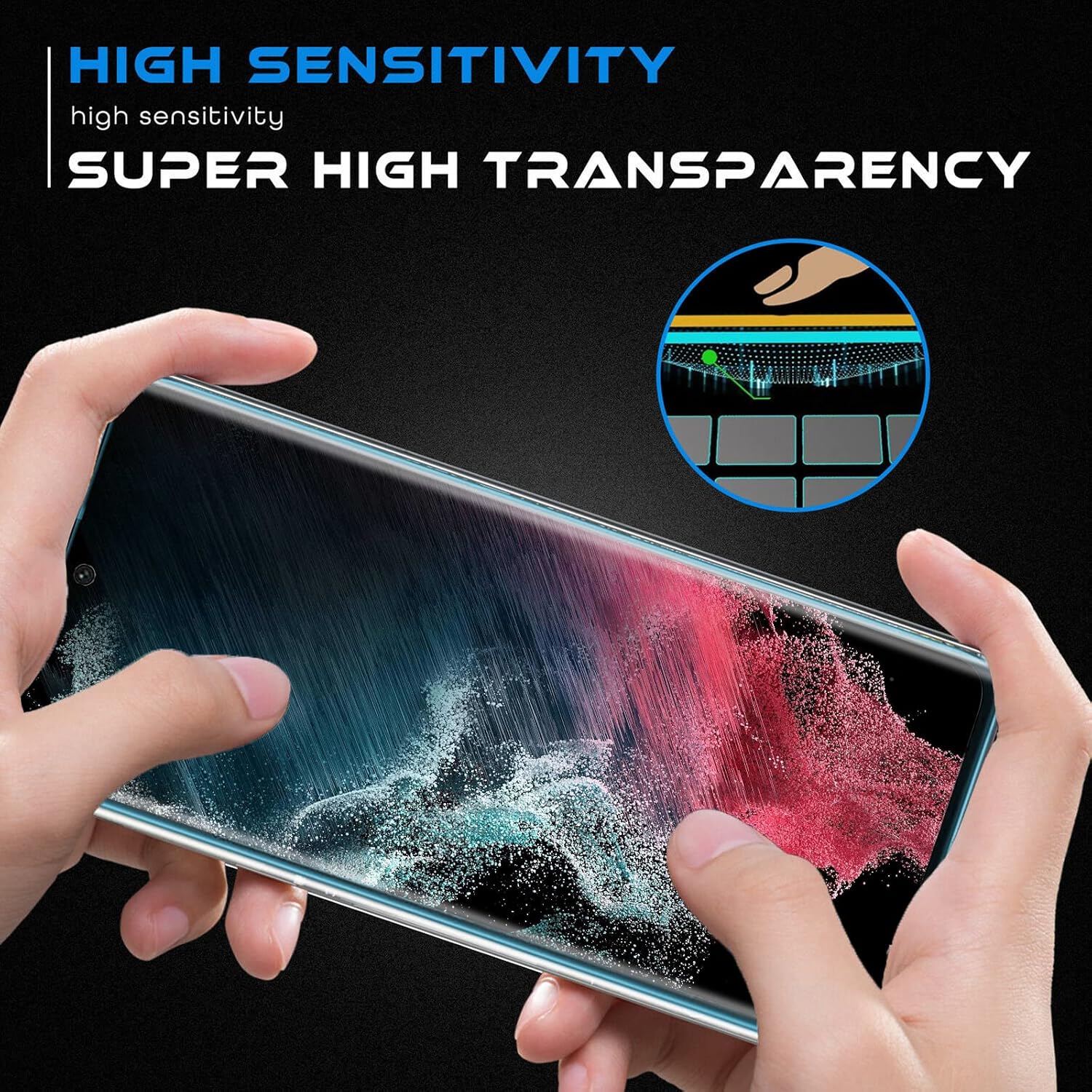 [2+2 Pack]Galaxy S22 Ultra Screen Protector, HD Clear Tempered Glass, Ultrasonic Fingerprint Support, 3D Curved, Scratch Resistant, Bubble-Free for Galaxy S22 Ultra 5G Glass Screen Protector