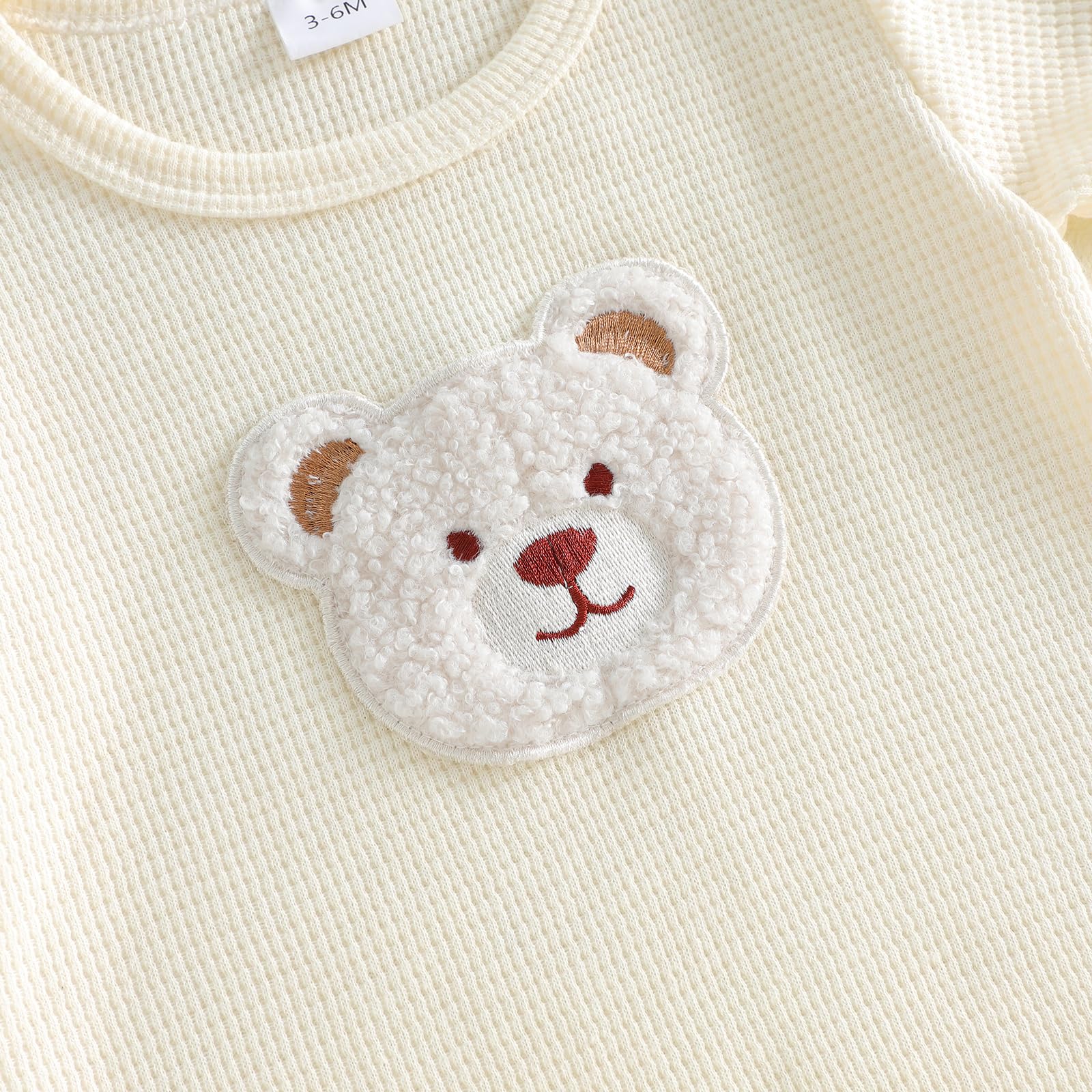 Vestiti Neonato Bambino Pagliaccetto Estate Orso Ricamo Manica Corta Tuta Waffle Tutina Maglia Tuta Bambino Un Pezzo Completo con Cappello Set