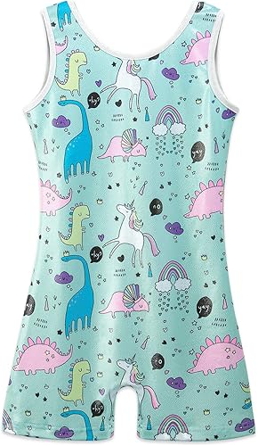 HOZIY - Leotardos de gimnasia para niñas pequeñas con pantalones cortos, mallas de ciclistas con estampados de arcoíris, unicornio, dinosaurio,