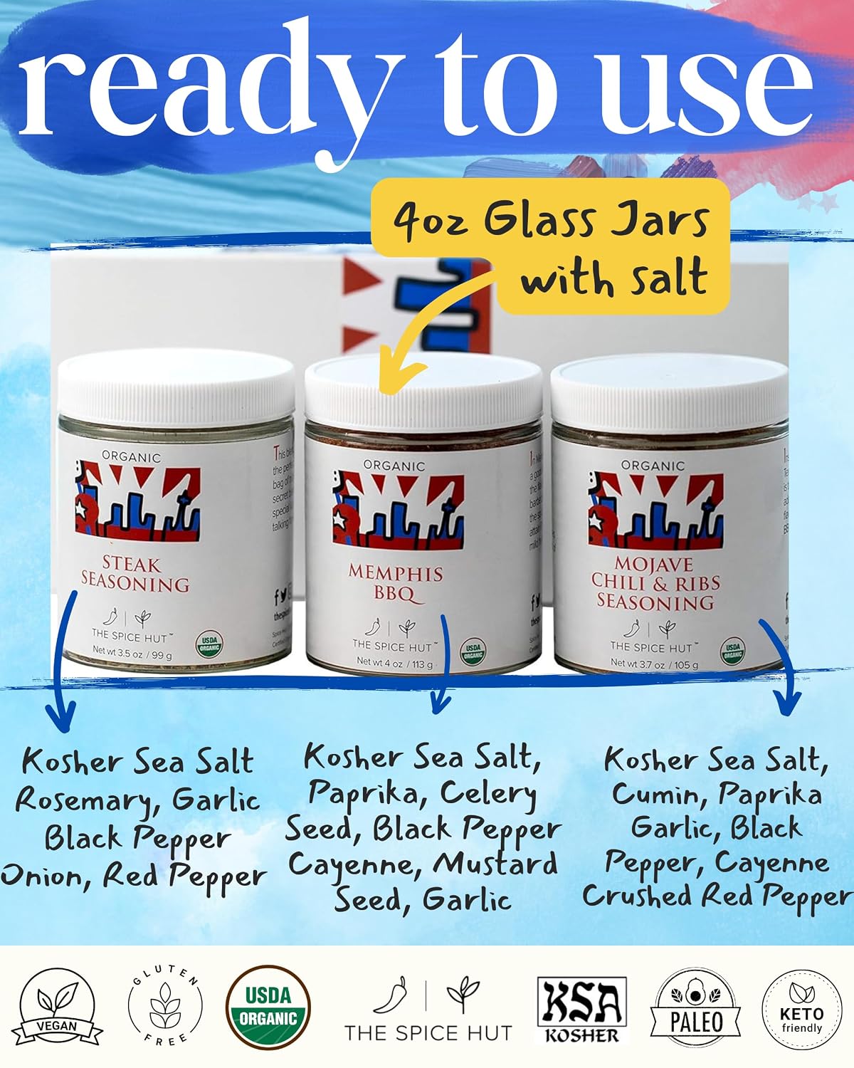Flavors of America 3 Spice Blend Gift Set Sampler, The Spice Hut, 12 Ounces