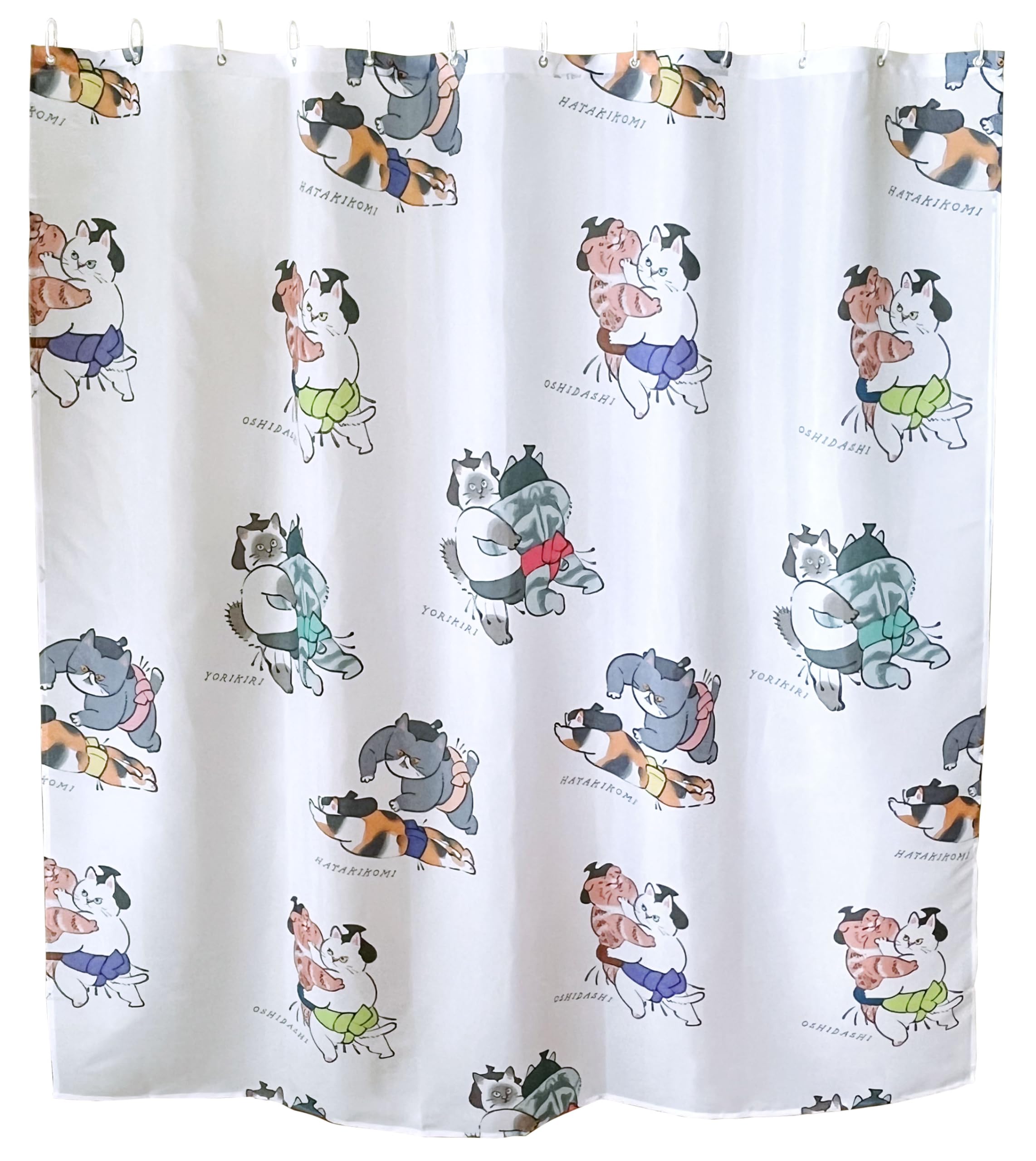 TOKYO ART Chubby Cat Sumo Wrestlers Shower Curtain Liner - Adorable Japanese Sumo Cats Design, 71 x 71 inches (Kimalite)