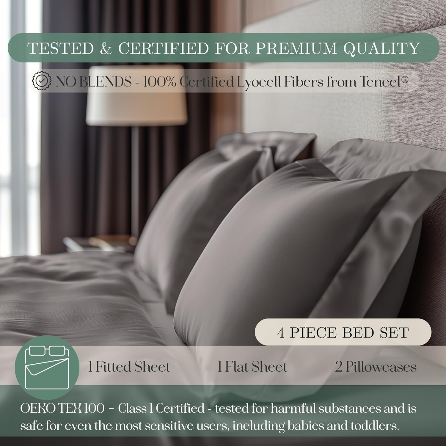 CASILVA Eucalyptus Sheets - Infused with Silver for Anti-Odor, Softer Than Silk Fibers, More Cooling Than Cotton - Perfect for Hot Sleepers & Sensitive Skin - 100% Tencel Lyocell - Queen Sheet Set
