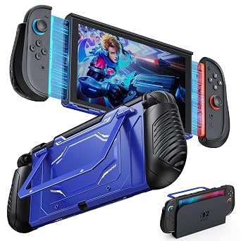 FYOUNG Dockable Switch 2 Case, Protective Cover Hard Shell for Nintendo 2 | Military-Grade Full Protection for Nintendo Switch 2 Console with Extra Kickstand, Ergonomic Grip Accessories Dark Blue
