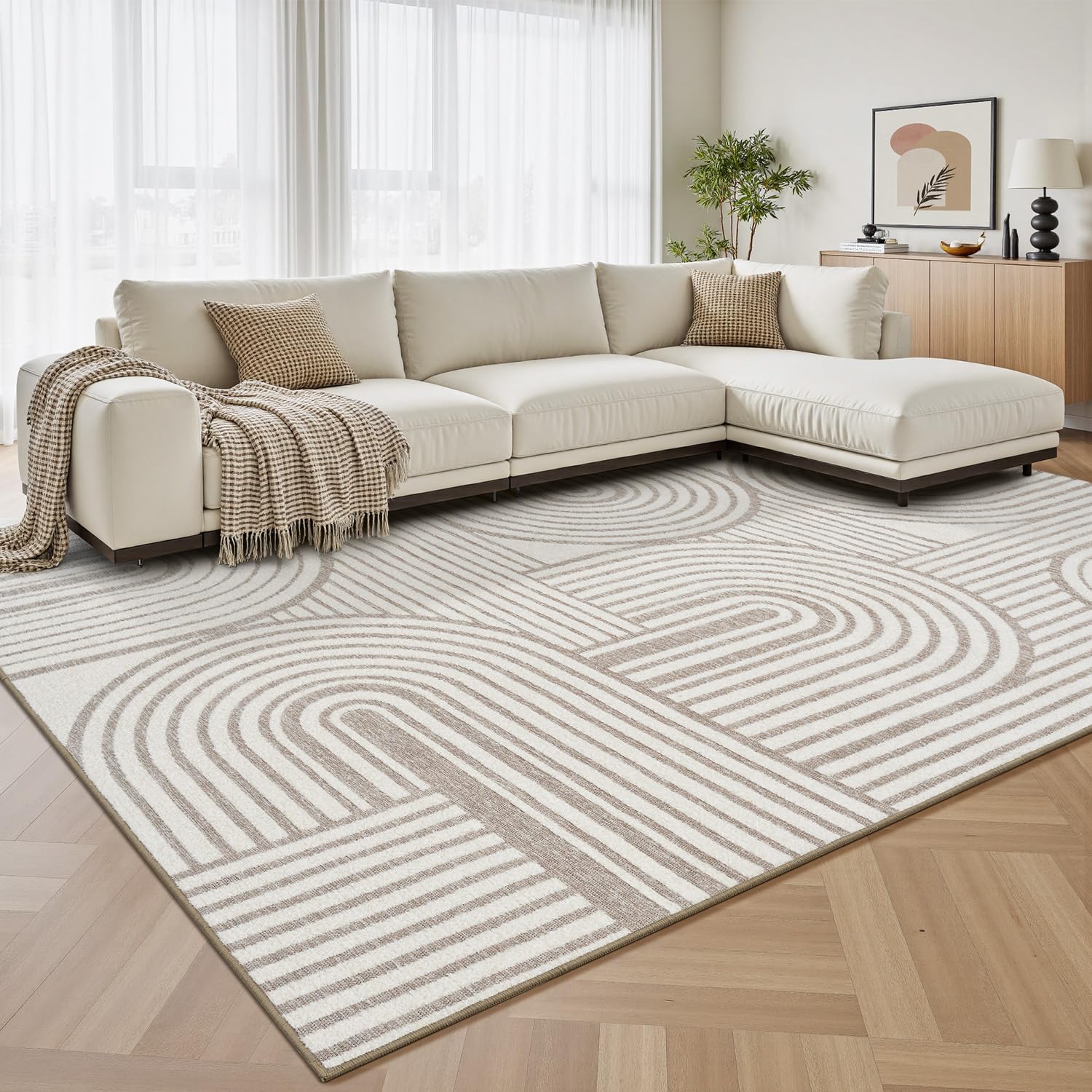 Photo 1 of Beige Neutral 9x12 Area Rugs Textured Tufted Rugs for Living Room Bedroom Rug-Carpet Cream Ivory Washable Geometric Moroccan Modern Rug