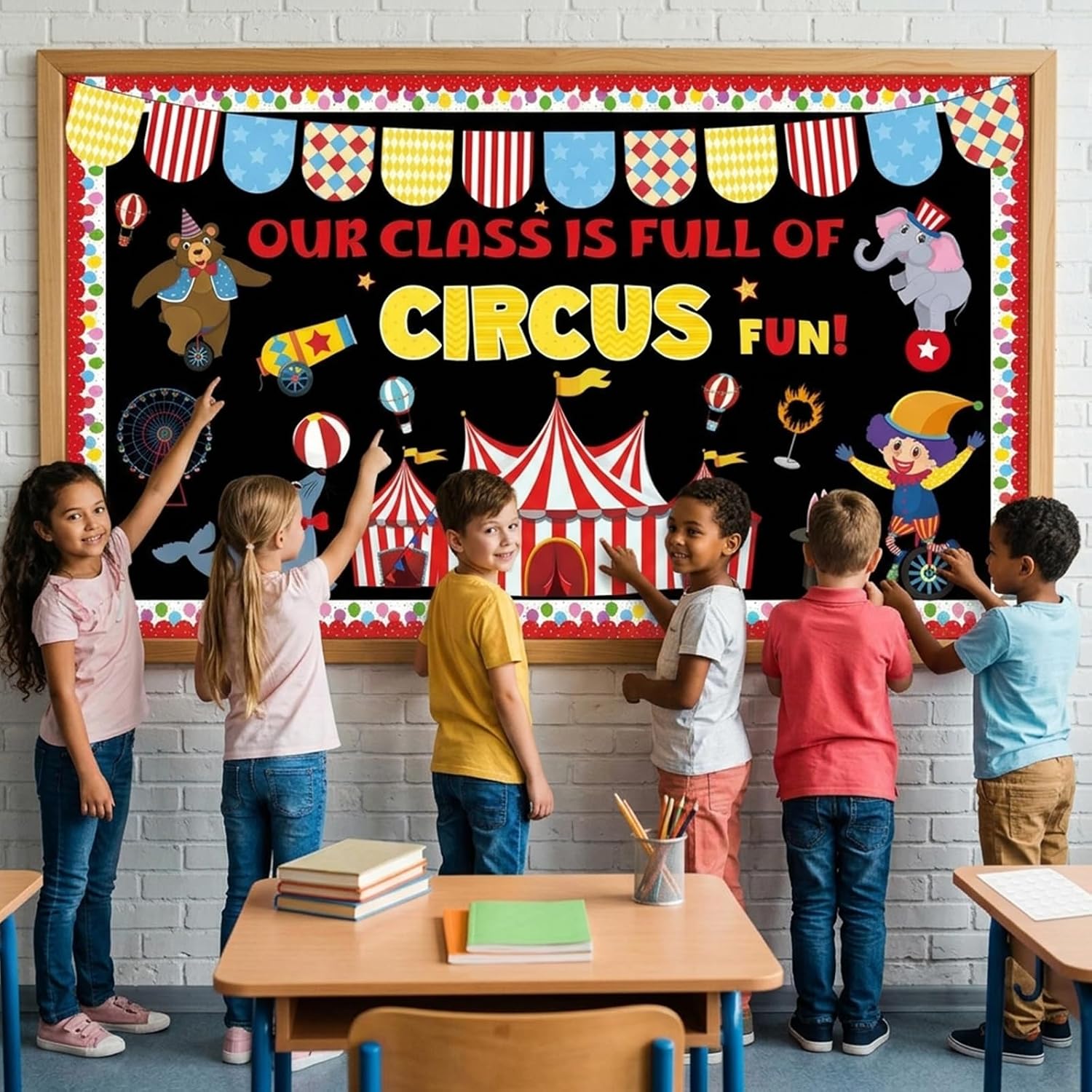 Circus Theme Bulletin Board Set Carnival Classroom Decoration Back to School Bulletin Board Circus Tent Animals Clown Paper Cutouts for Summer Carnival Party Office Home Chalkboard Wall Decor