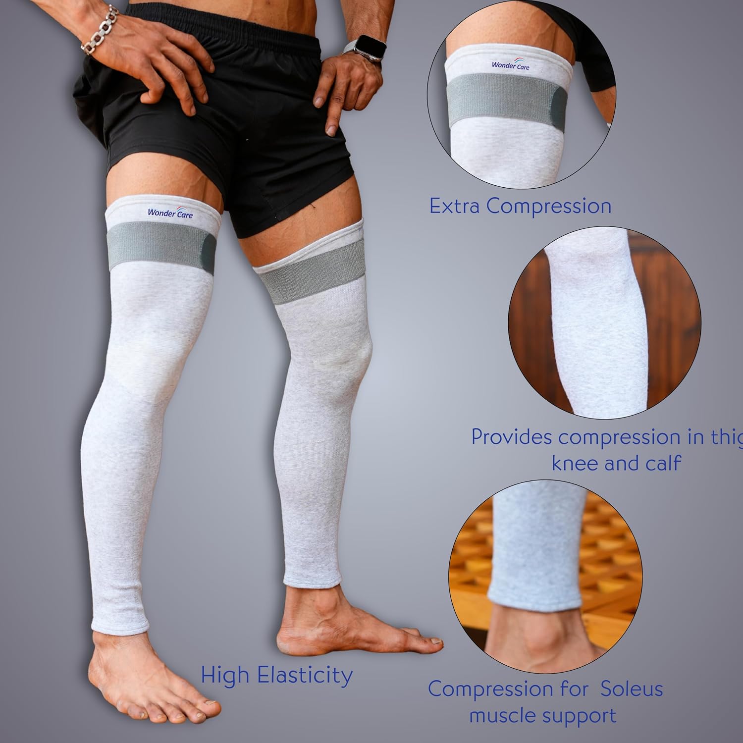 Wonder Care Compression Sleeve Ful Leg Brace for Running, Volleyball, Gym Weightlifting Bamboo Yarn Sleeve