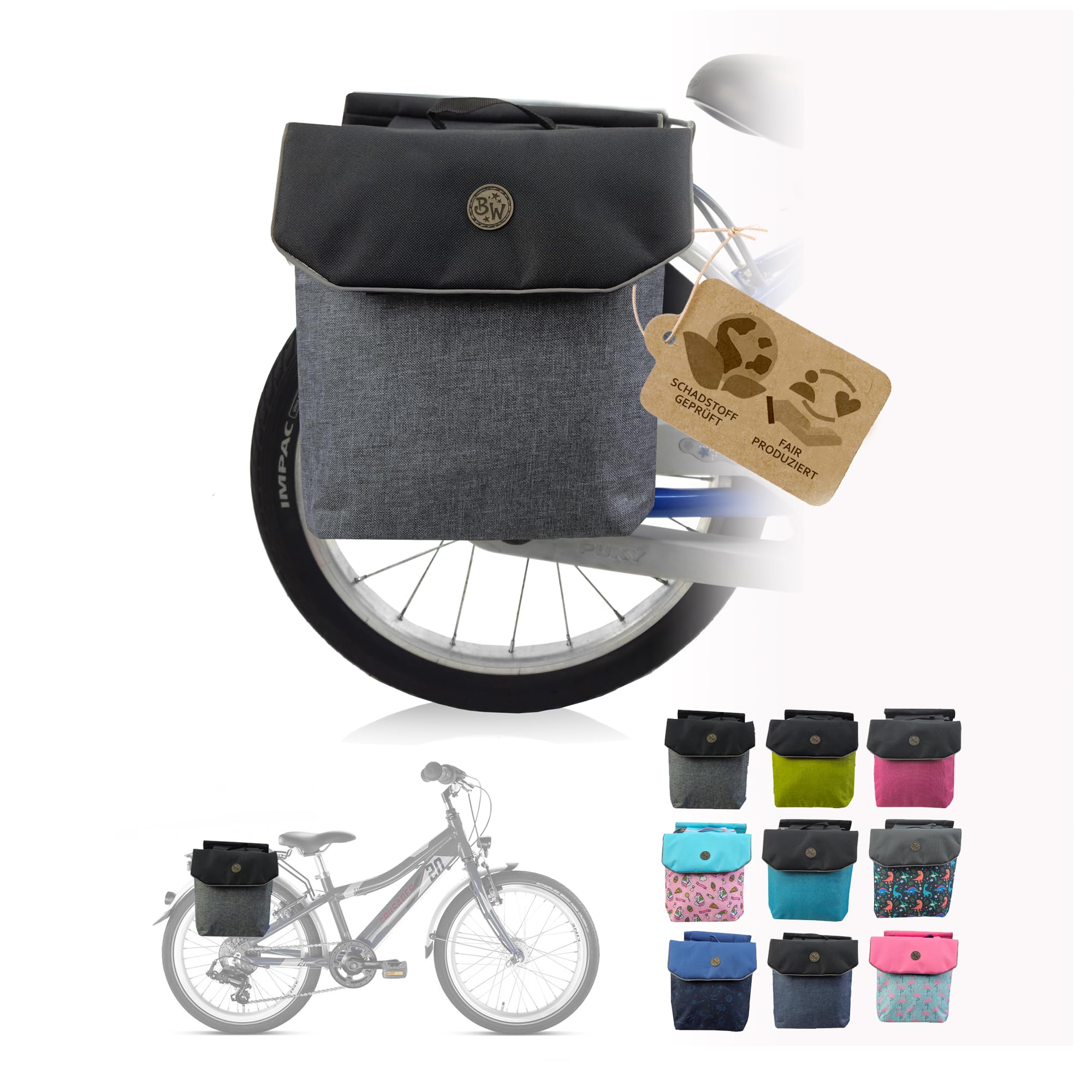 BambiniWelt by Rafael K. Sacoche de porte-bagages de vélo pour enfant [ Sacoche de vélo pour enfant] Imperméable, convient pour tous les vélos Puky (M2) (modèle 24 (M2