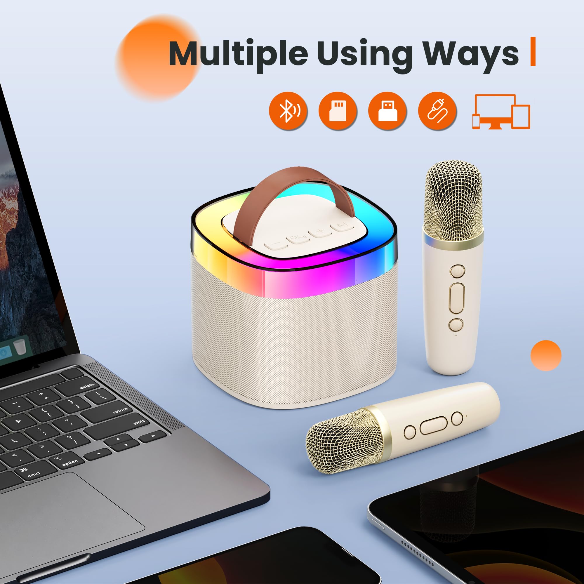 Máquina de karaoke para adultos y niños, altavoz portátil Bluetooth Karokee con 2 micrófonos inalámbricos, máquina de karaoke cantante con luces LED integradas para regalos de cumpleaños, fiesta 4
