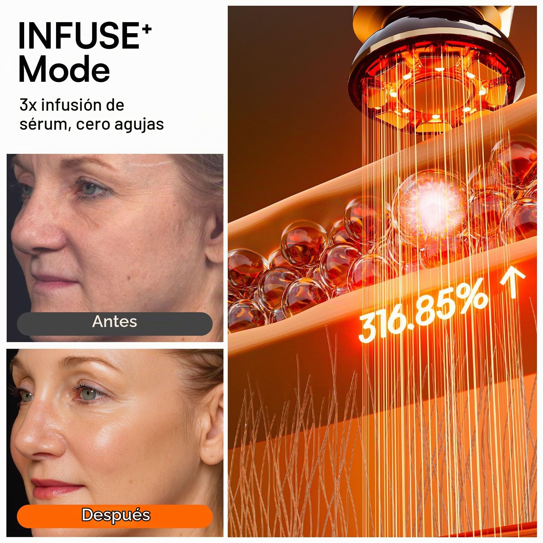 INIA FLARE Dispositivo Facial de Microcorriente con Luz Roja | 3 en 1 con luz roja y microcorriente, masaje facial para una apariencia más firme y cuidada, ideal para rostro y cuello