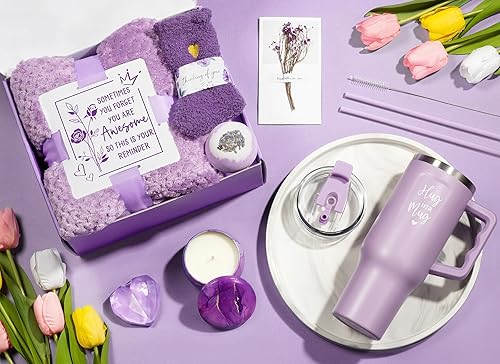 Miniatura 9 de Regalos de cumpleaños para mujeres, regalos de cuidado personal para recuperarse, paquete de cuidado relajante de lavanda para spa y baño, paquete