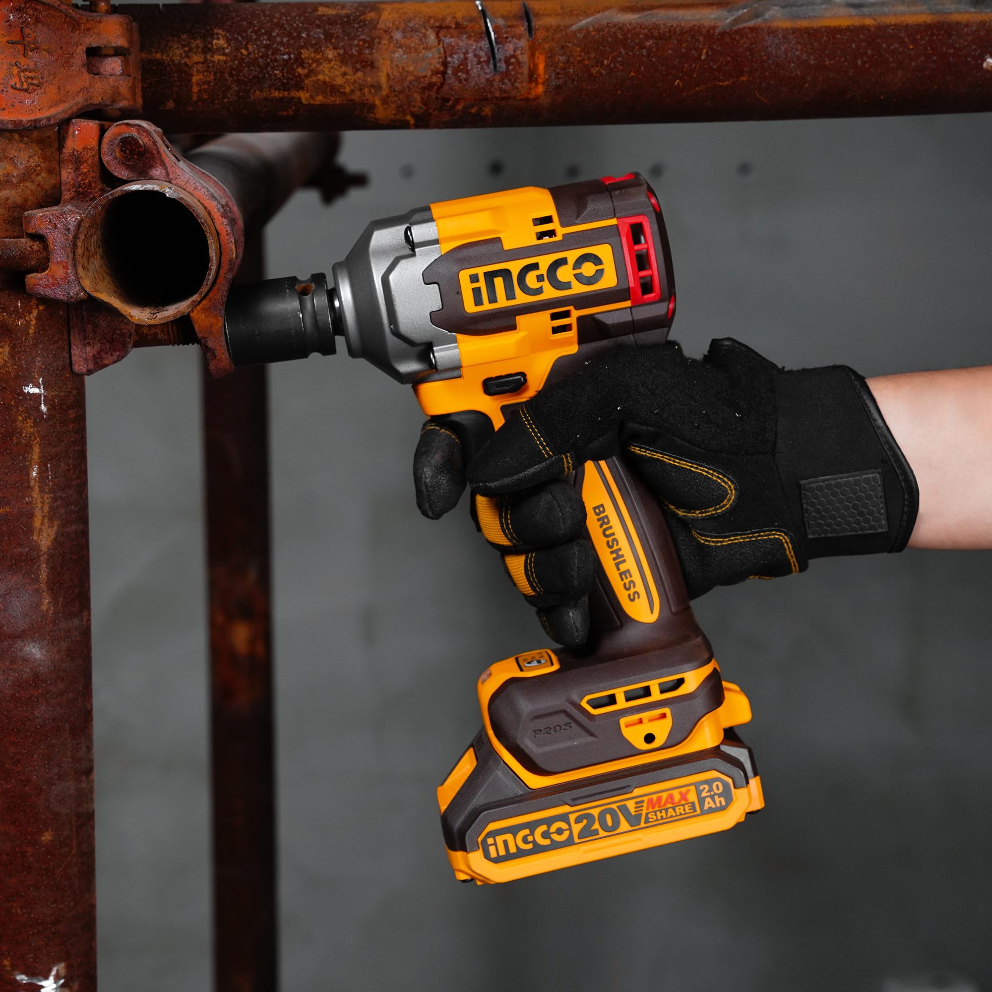 Ingco 20 V llave de choque inalámbrica sin escobillas 400 NM atornillador eléctrico inalámbrico 2300 rpm, con 2 baterías 2,0 Ah, 1 cargador CIWLI2040