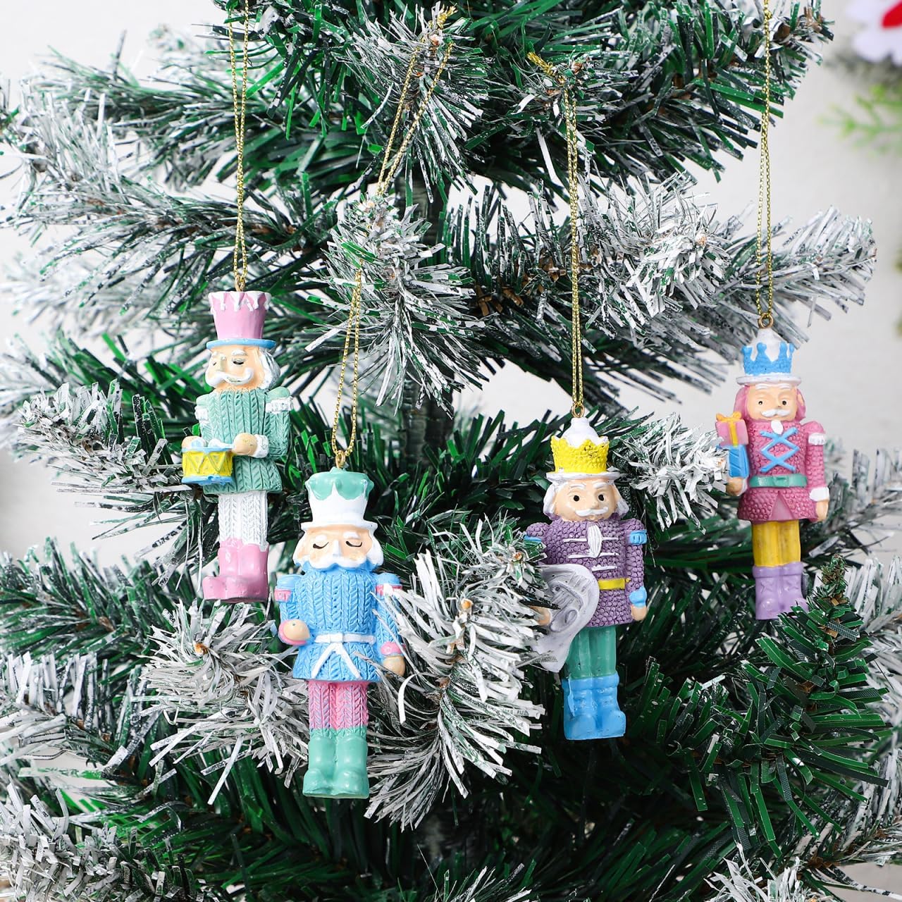 Didiseaon 4 Pcs Christmas Nutcracker Ornaments, 3.14 Inch Resin Miniature Hanging Nutcrackers Figures for Xmas Tree Shelf Table Christmas Decor