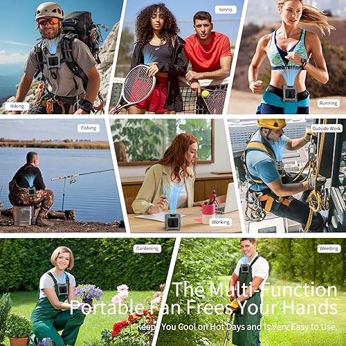 Miniatura 6 de Ventilador portátil portátil portátil con 5 velocidades máximas 55 horas de trabajo, ventiladores portátiles de bajo ruido, ventiladores de cintura